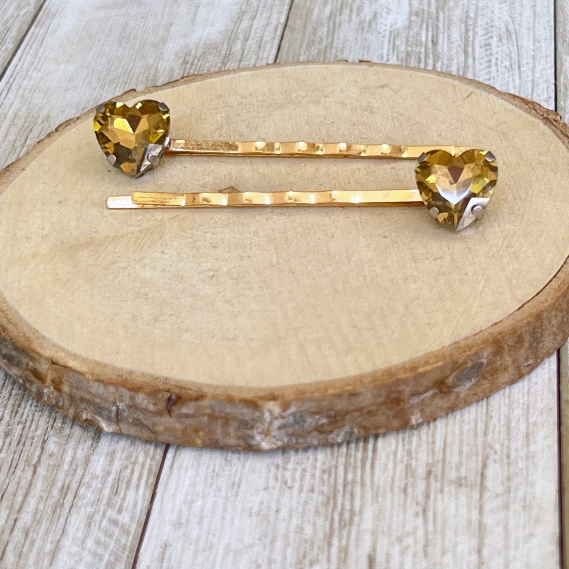 Gold Rhinestone Heart Hair Pins - Elegant & Glamorous Accessories