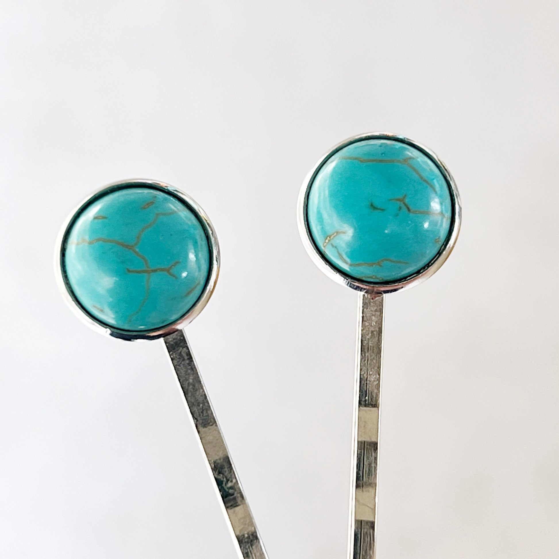 Turquoise Hair Pins - Western Cowgirl Decorative Brass Bobby Pins, Women's Southwestern Hair Accessories