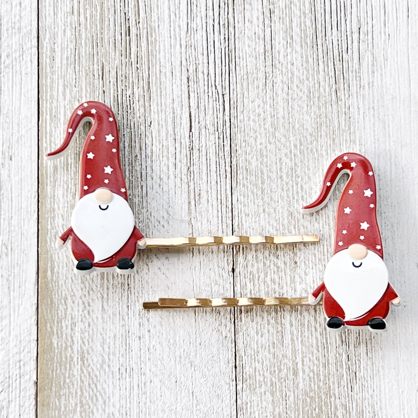 Dark Red Gnome Christmas Hair Pins