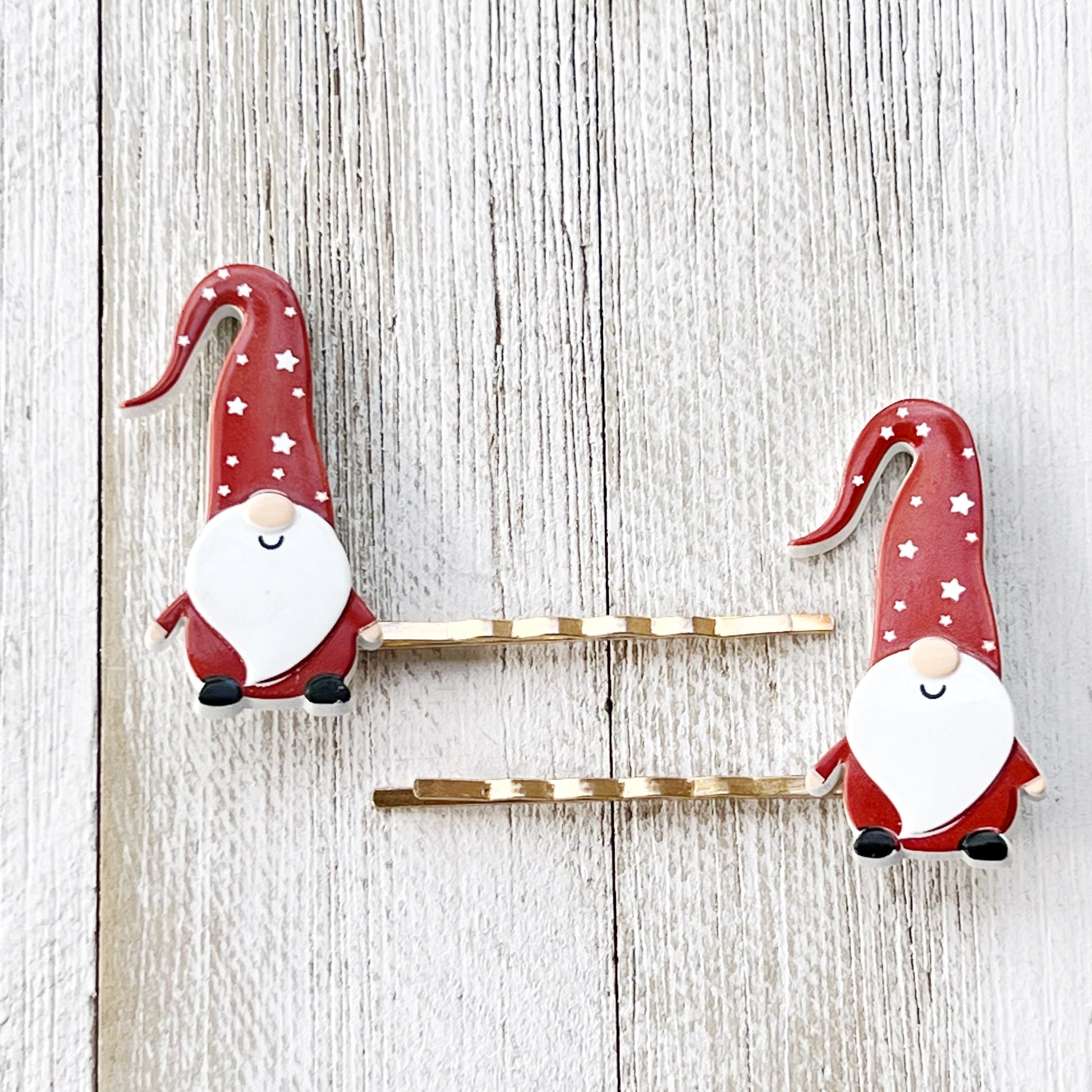 Dark Red Gnome Christmas Hair Pins
