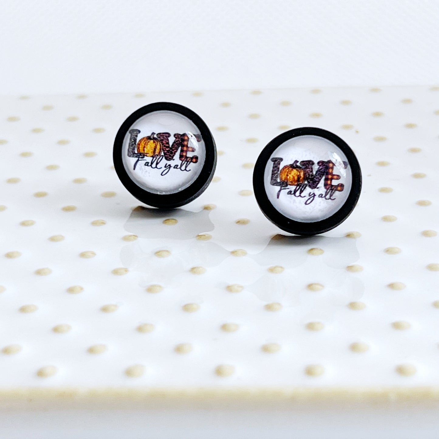 Love Fall Y’all Pumpkin Black Wood Stud Earrings - Festive & Stylish Accessories