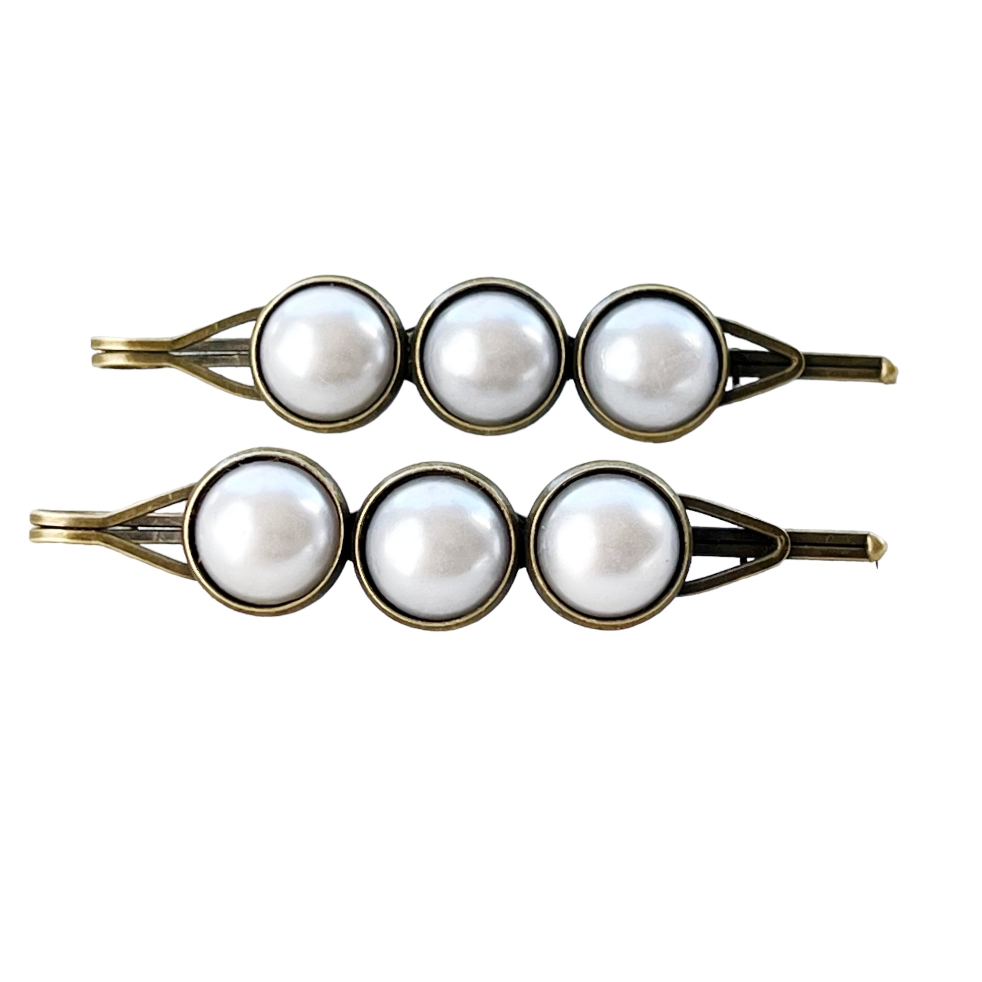 Silver White Pearl Hair Clips, Antiqued Bronze Barrette, Wedding Hair Jewelry, Womens Hair Clip, Womans Barrette, Bridal Hair Piece, Cute Clip
