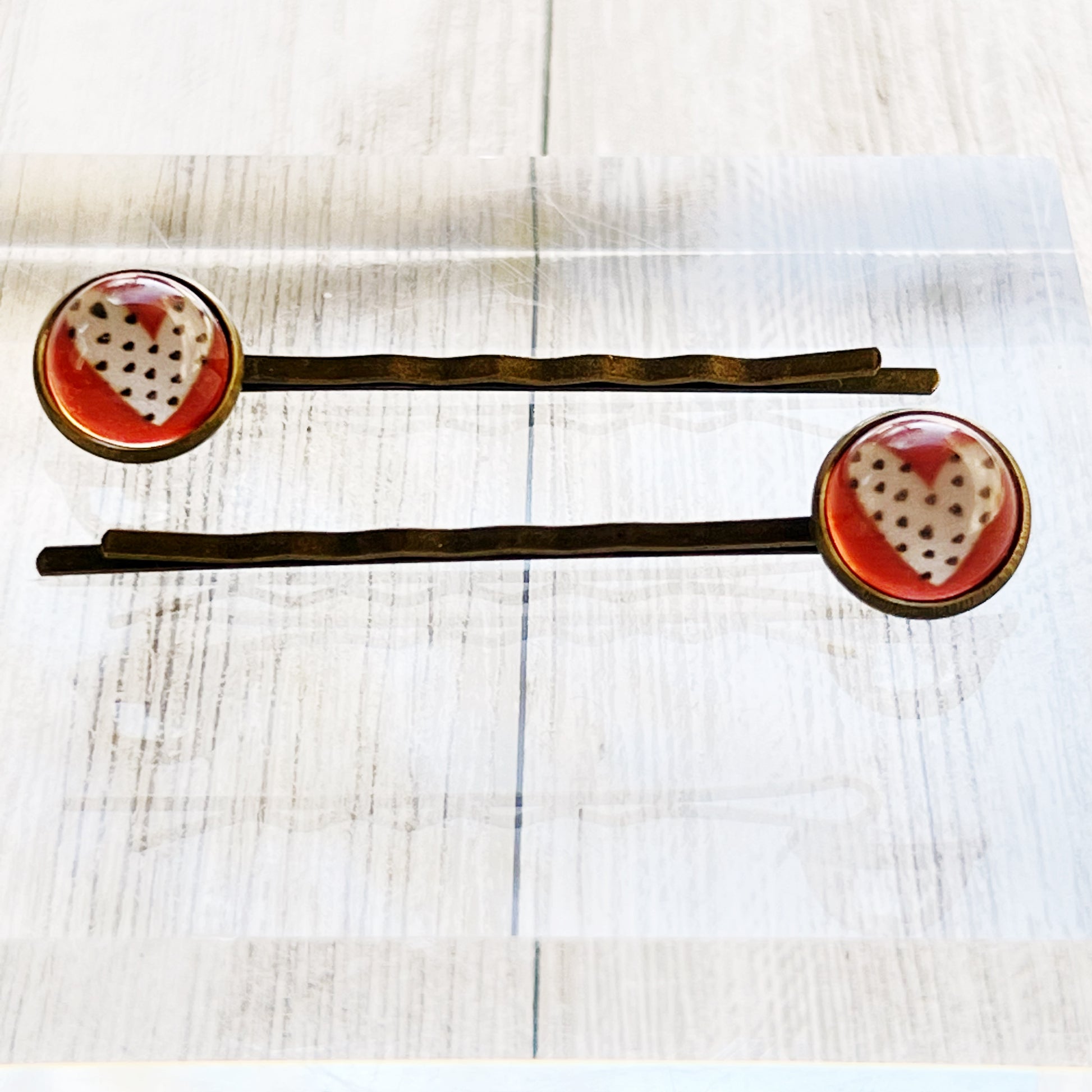 Red and White Heart Black Polka Dot Hair Pins