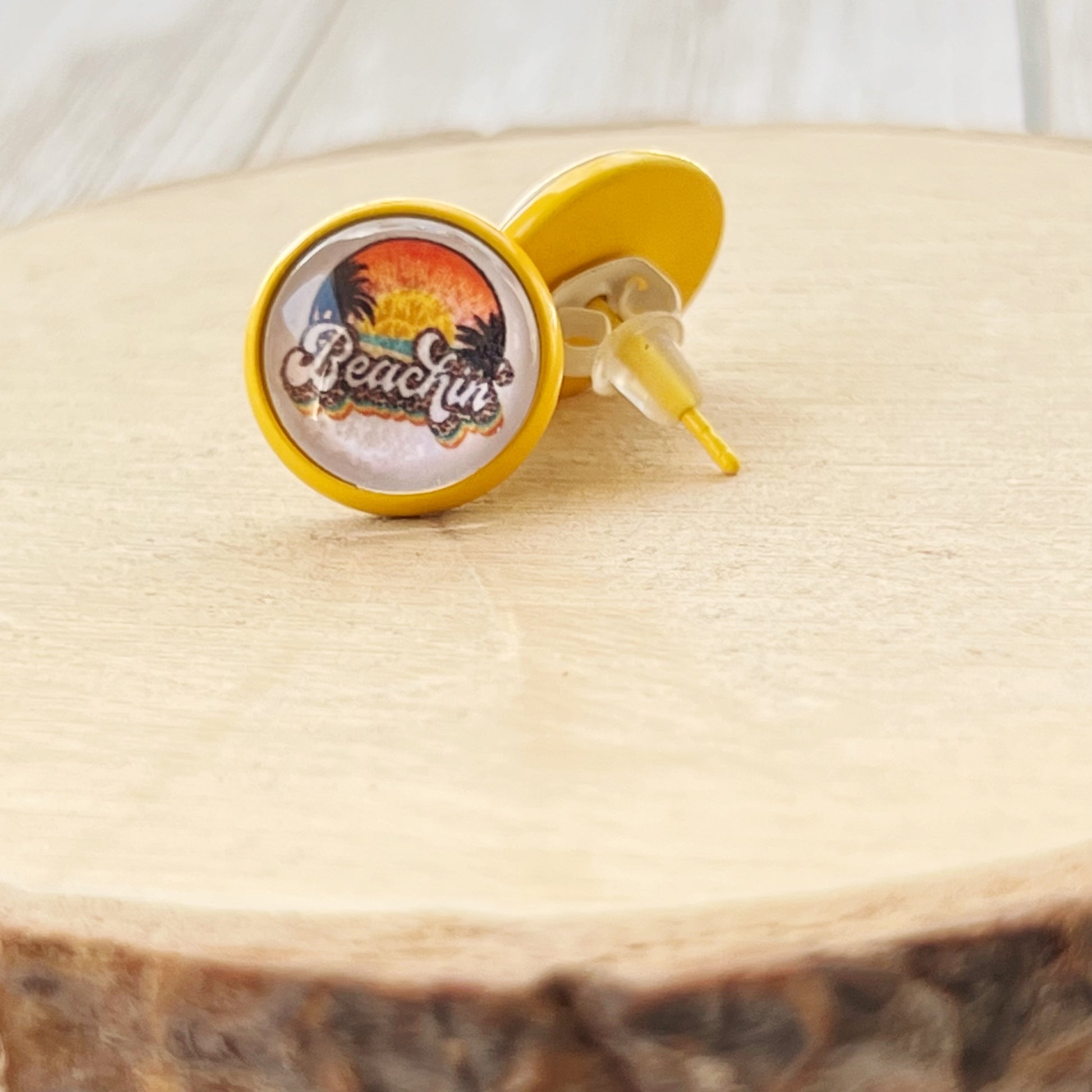 Beachin’ Sunset Stud Earrings – Tropical Retro Summer Jewelry with Yellow