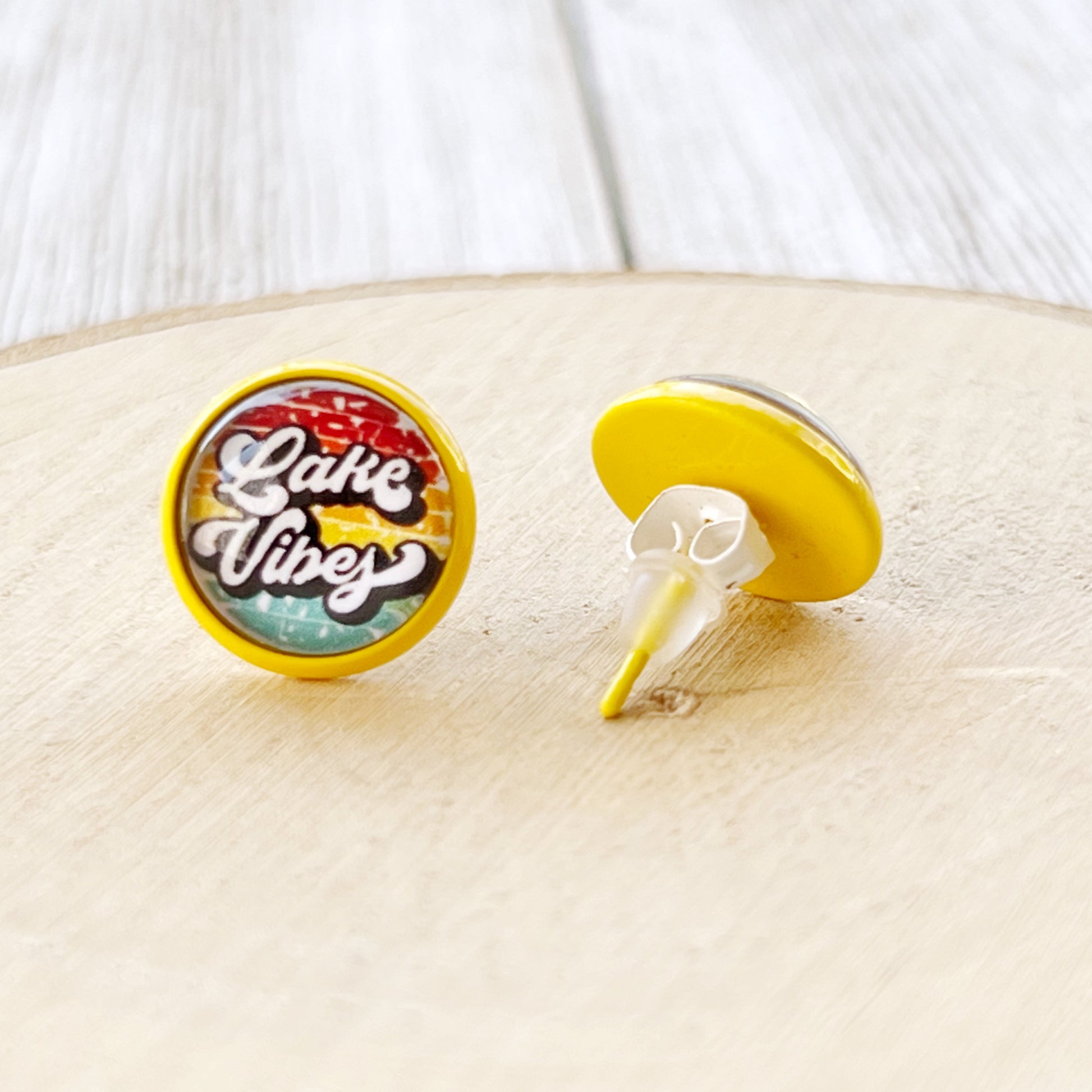 Yellow Stud Earrings with 'Lake Vibes' - Stylish & Vibrant Accessories