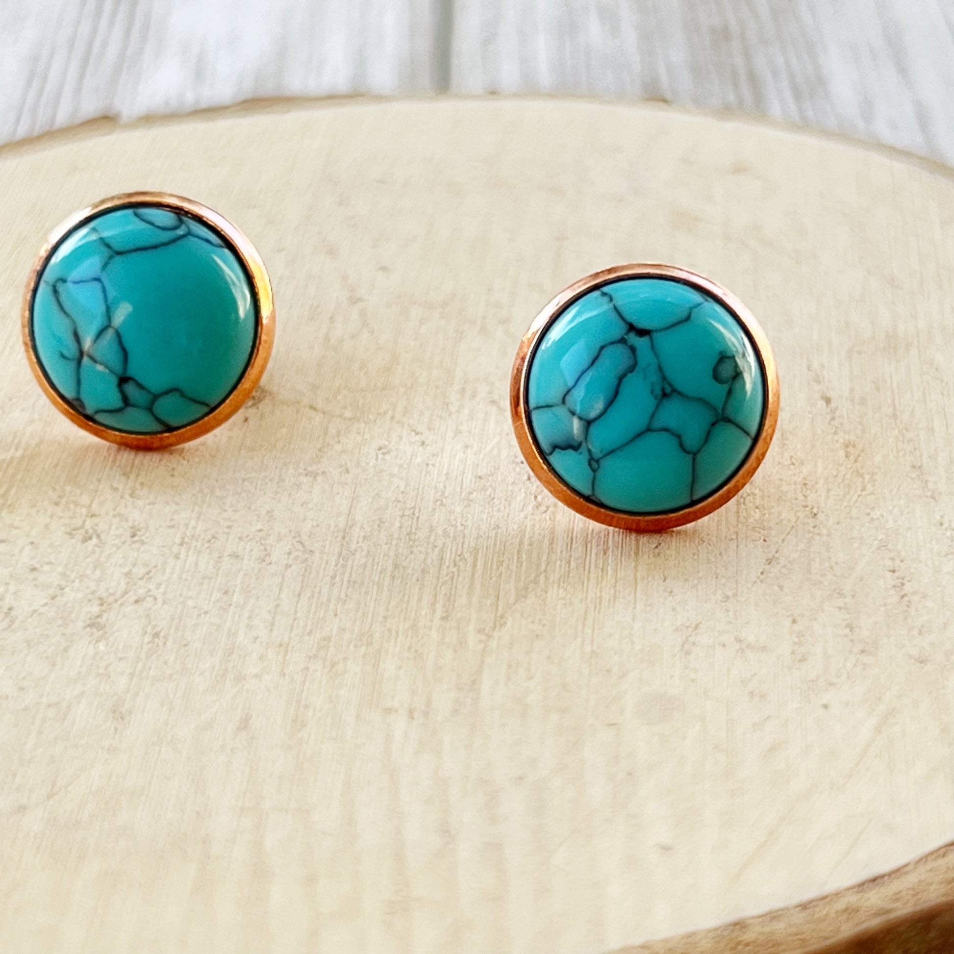 Turquoise Rose Gold Stud Earrings: Boho Western Charm for Unique Style Statements