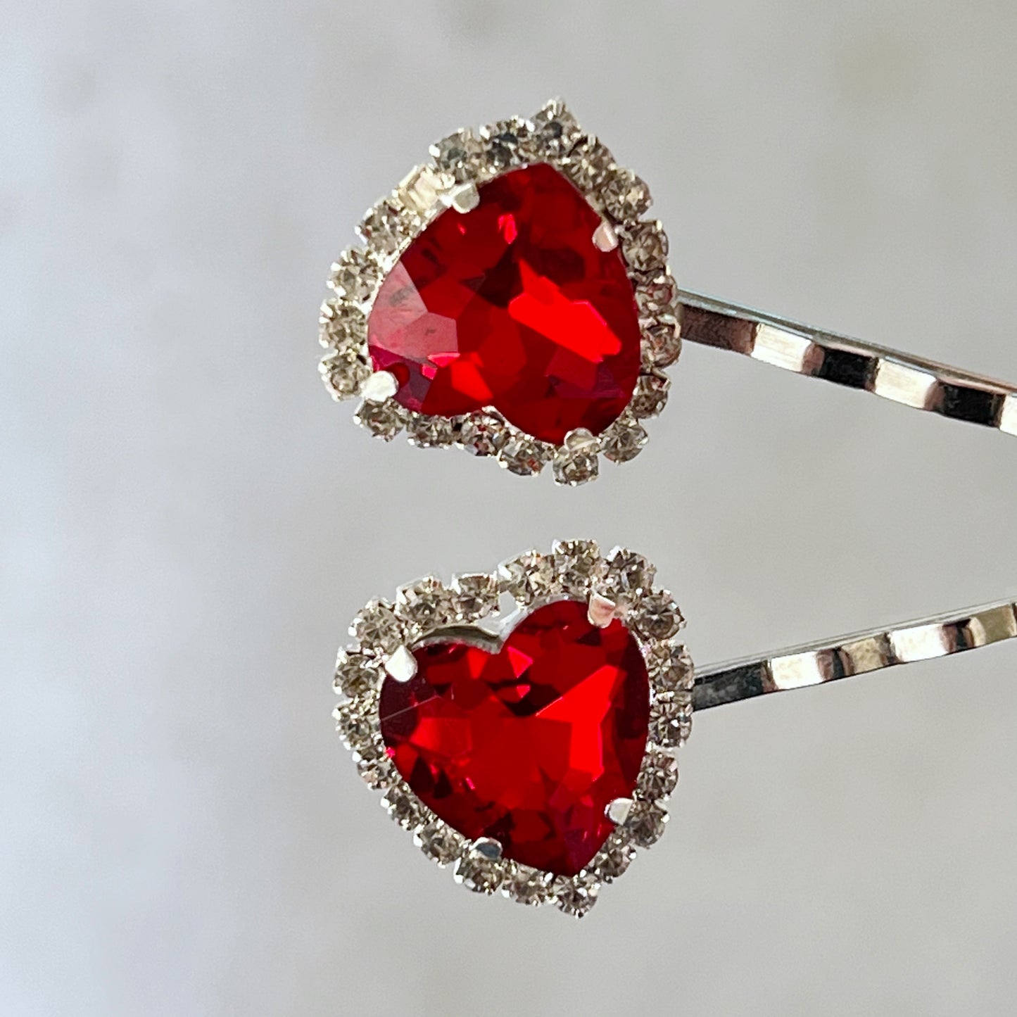 Red Rhinestone Heart Hair Pins