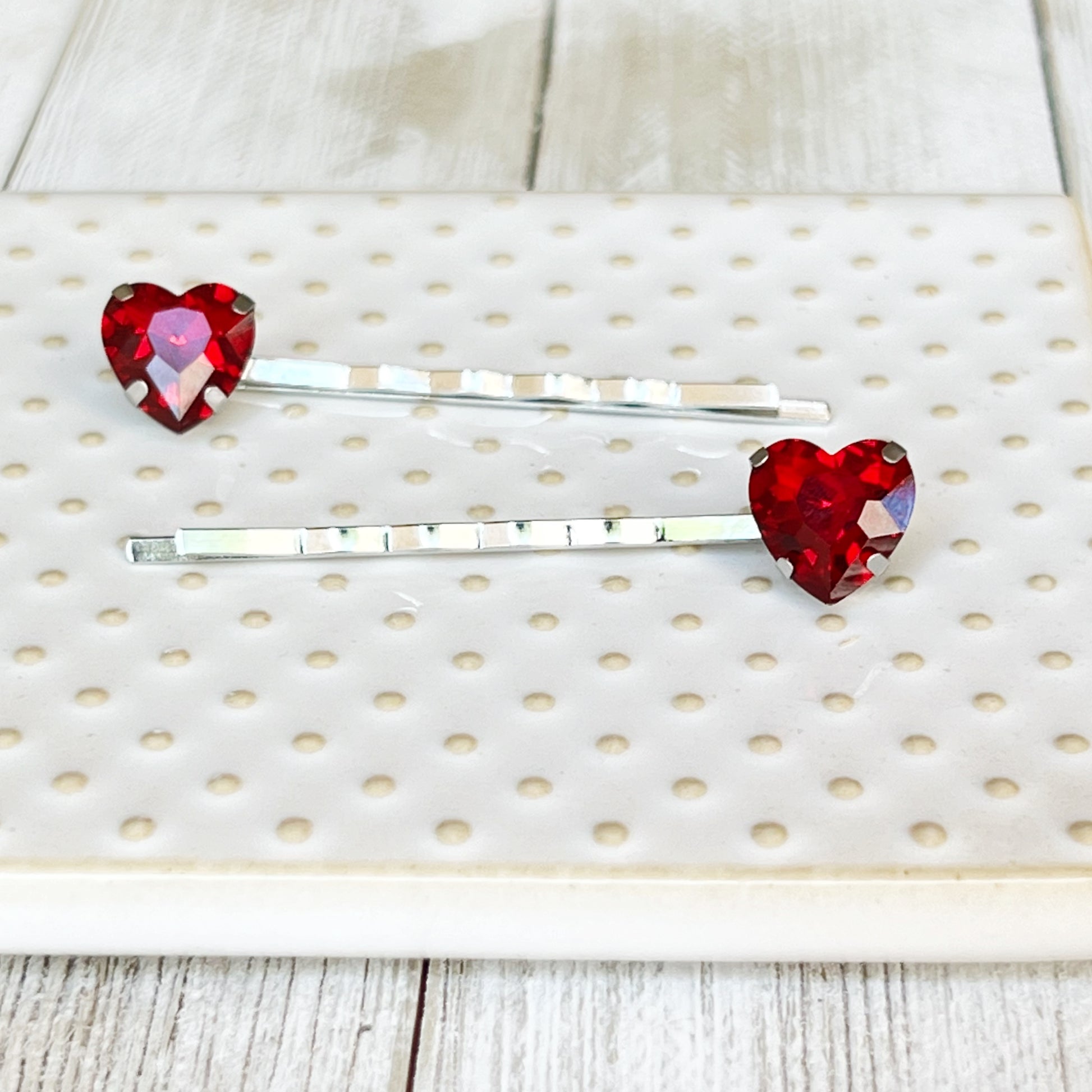Red Rhinestone Heart Hair Pins