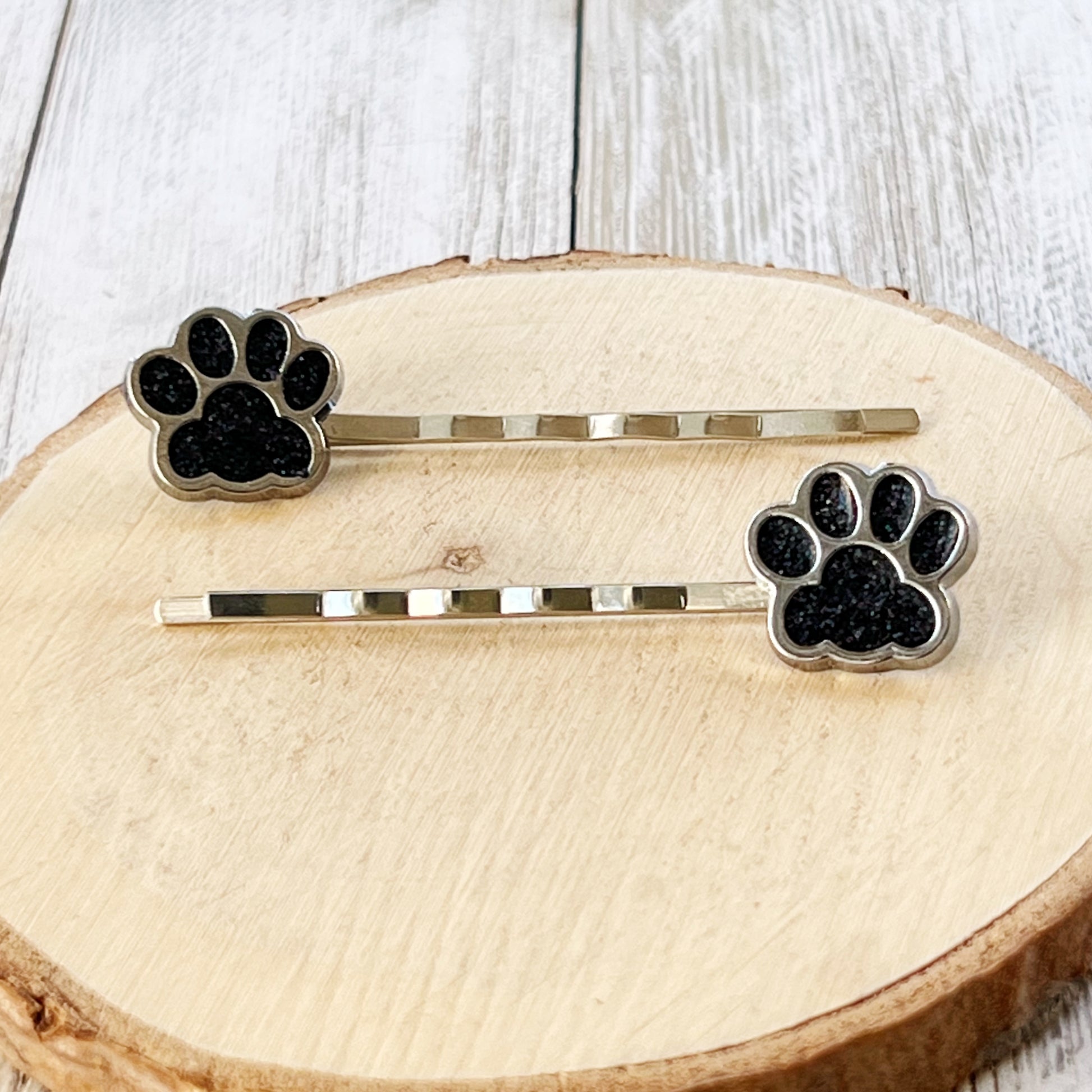Black Glitter Paw Print Hair Pins - Playful & Stylish Animal-Inspired Accessories
