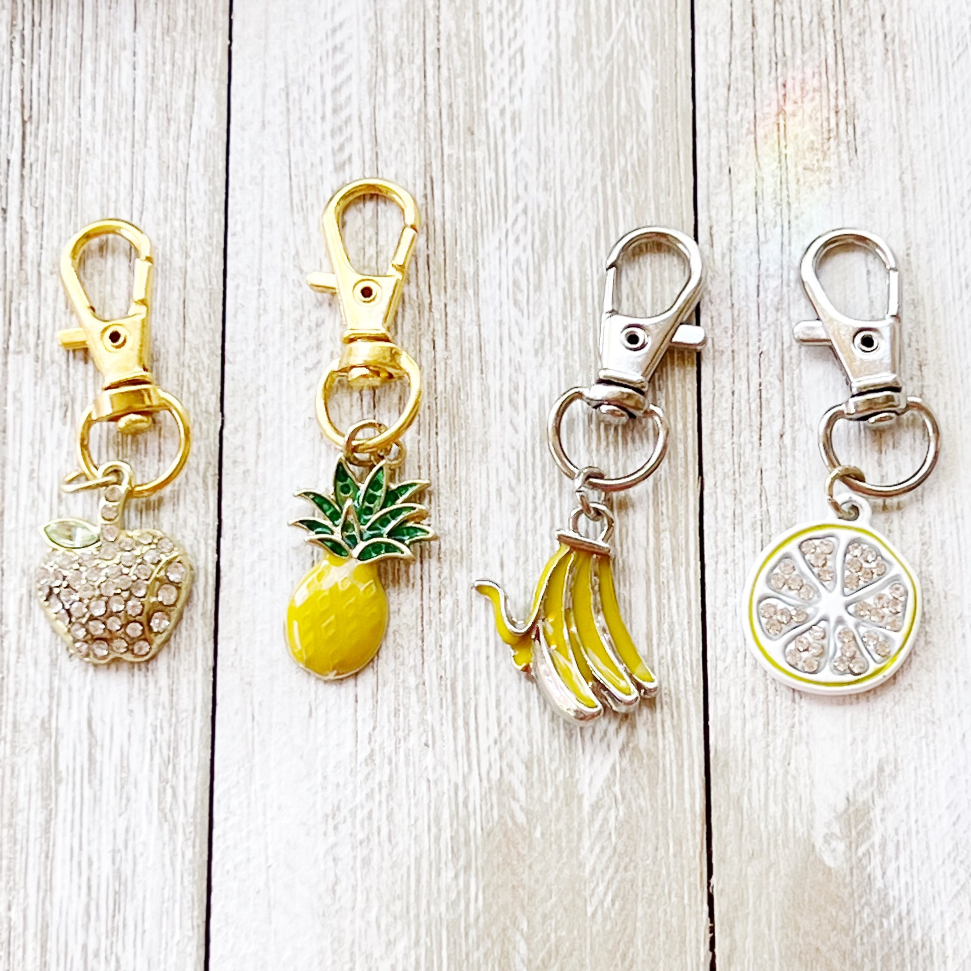 Fruit Zipper Pull Keychain Charm with Rhinestones