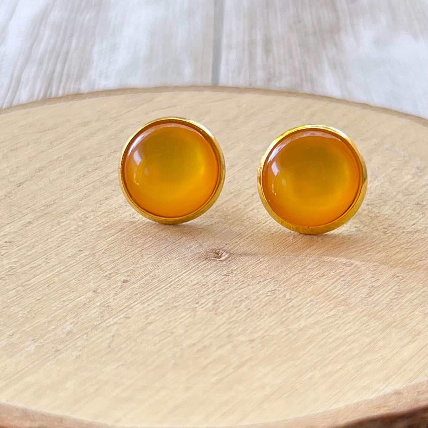 Orange Resin Gold Stud Earrings - Stylish & Vibrant Accessories