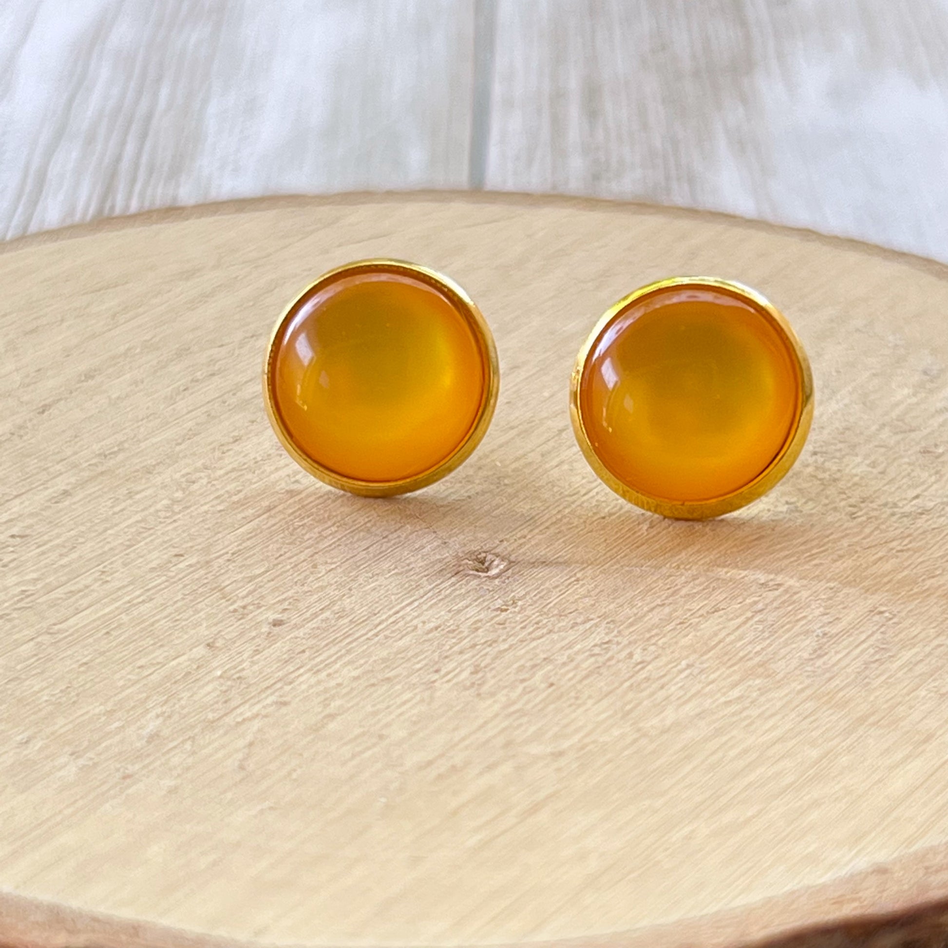 Orange Resin Gold Stud Earrings - Stylish & Vibrant Accessories