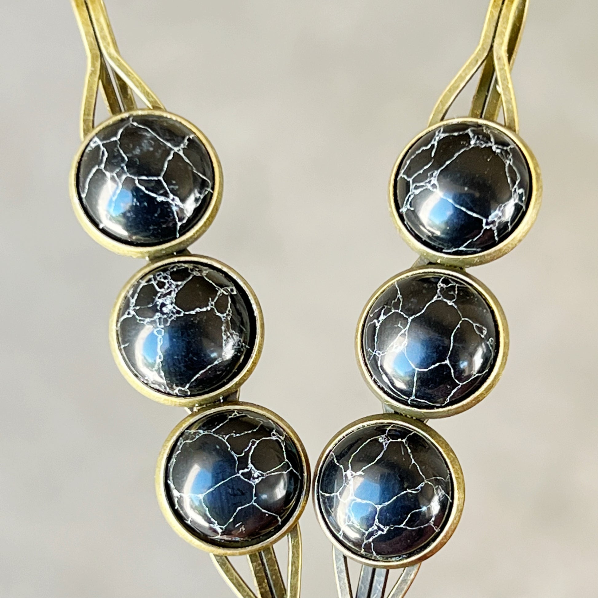Black Marble Hair Pins – Moody Boho Stone Hair Clips in Bronze Tone