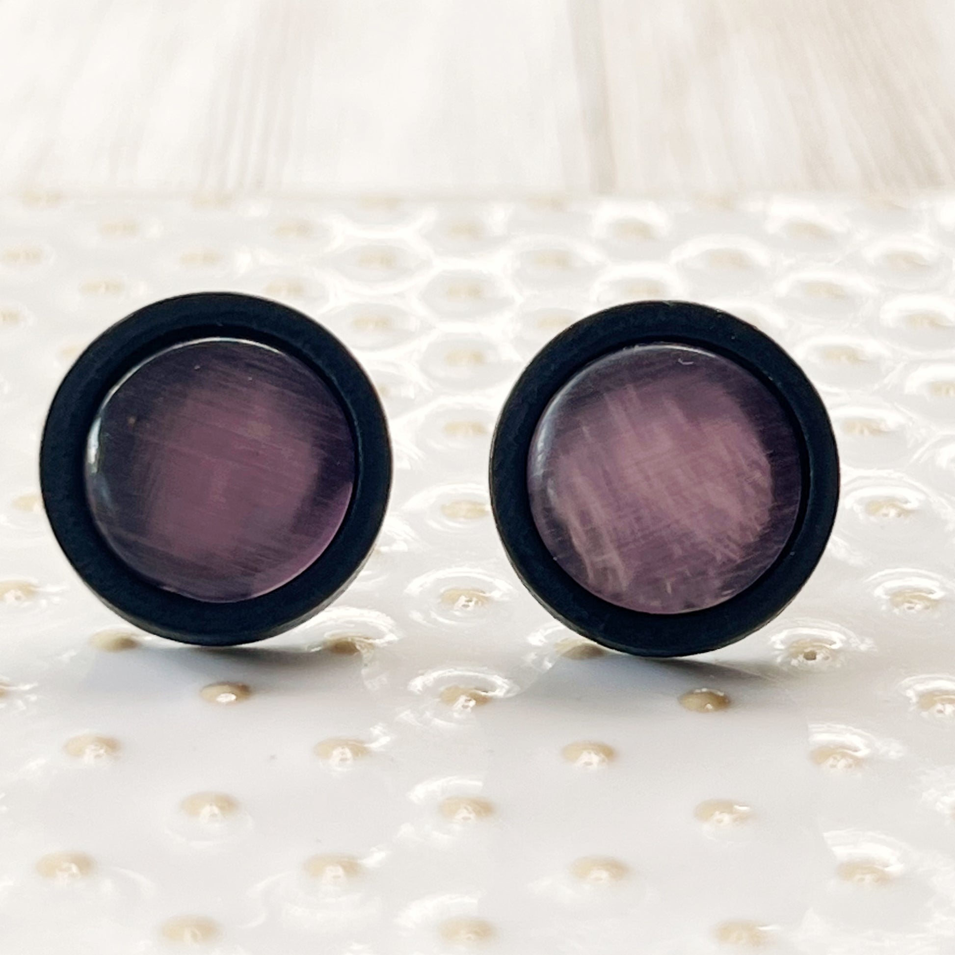 Purple Glass Black Wood Unisex Stud Earrings - Stylish & Versatile Accessories