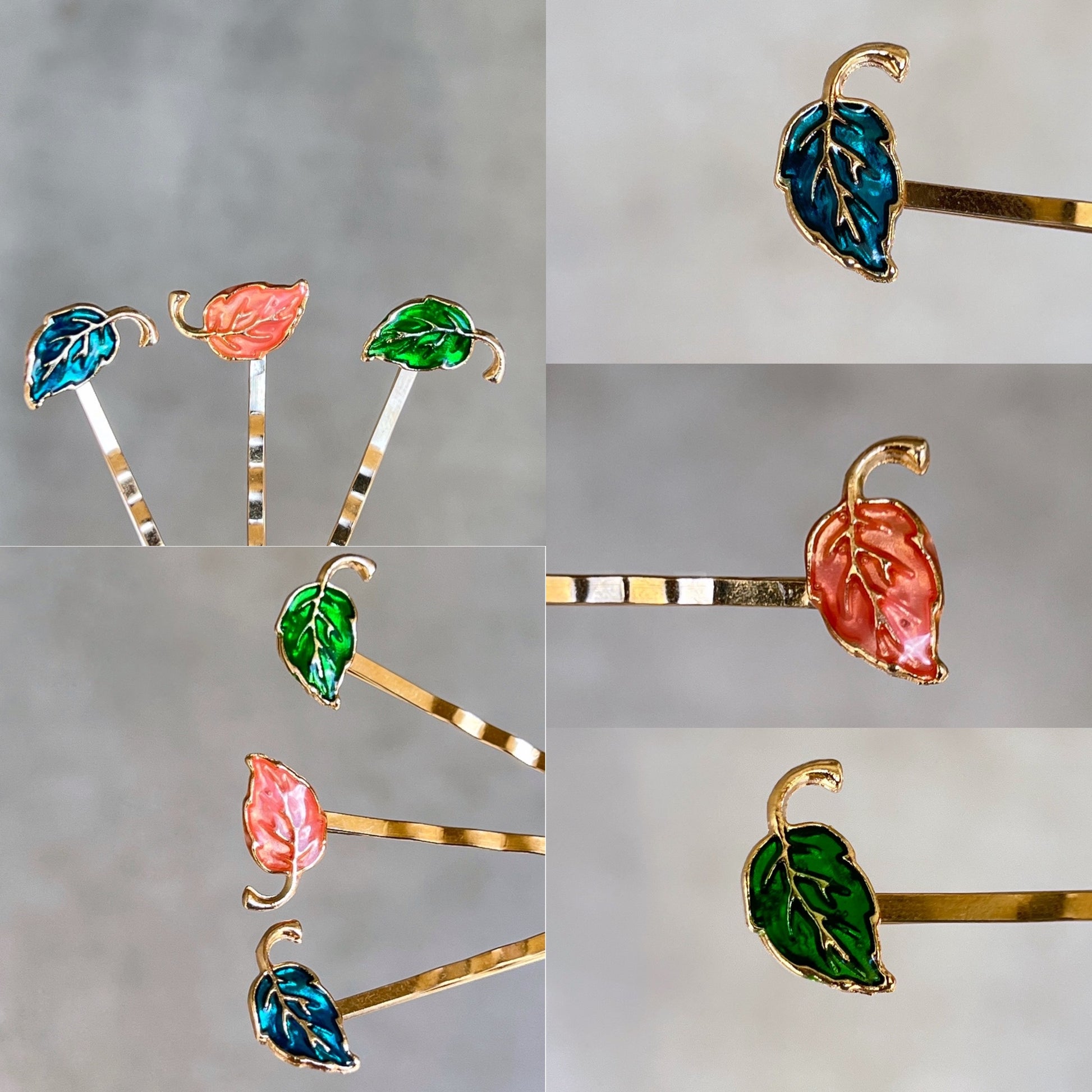 Enamel Leaf Hair Pin Trio – 3-Piece Autumn Hair Clip Set in Fall Colors