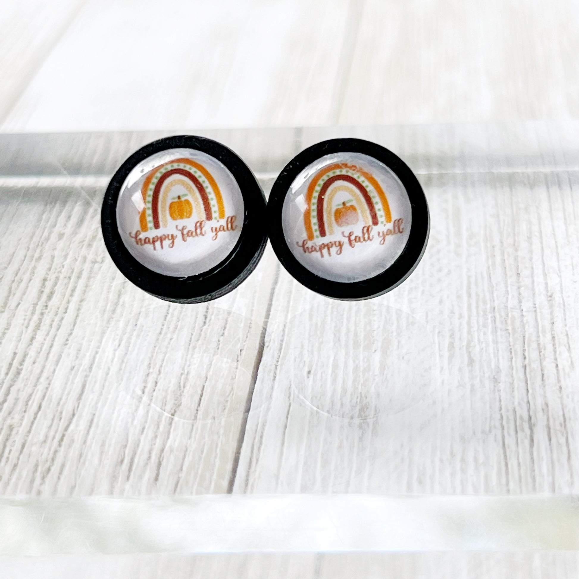 Boho Rainbow Happy Fall Y’all Stud Earrings - Festive Autumn Accessories
