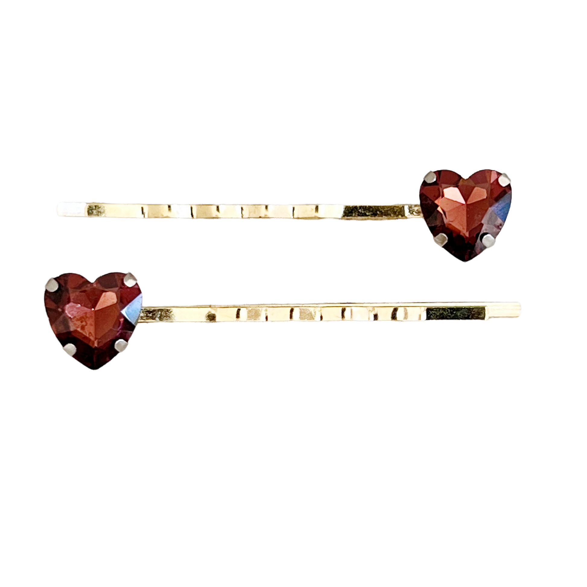 Cranberry Red Rhinestone Heart Hair Pins: Elegant Romantic Accessories