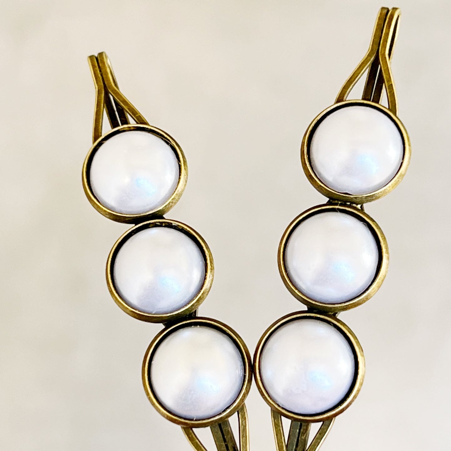 Silver White Pearl Hair Clips, Antiqued Bronze Barrette, Wedding Hair Jewelry, Womens Hair Clip, Womans Barrette, Bridal Hair Piece, Cute Clip