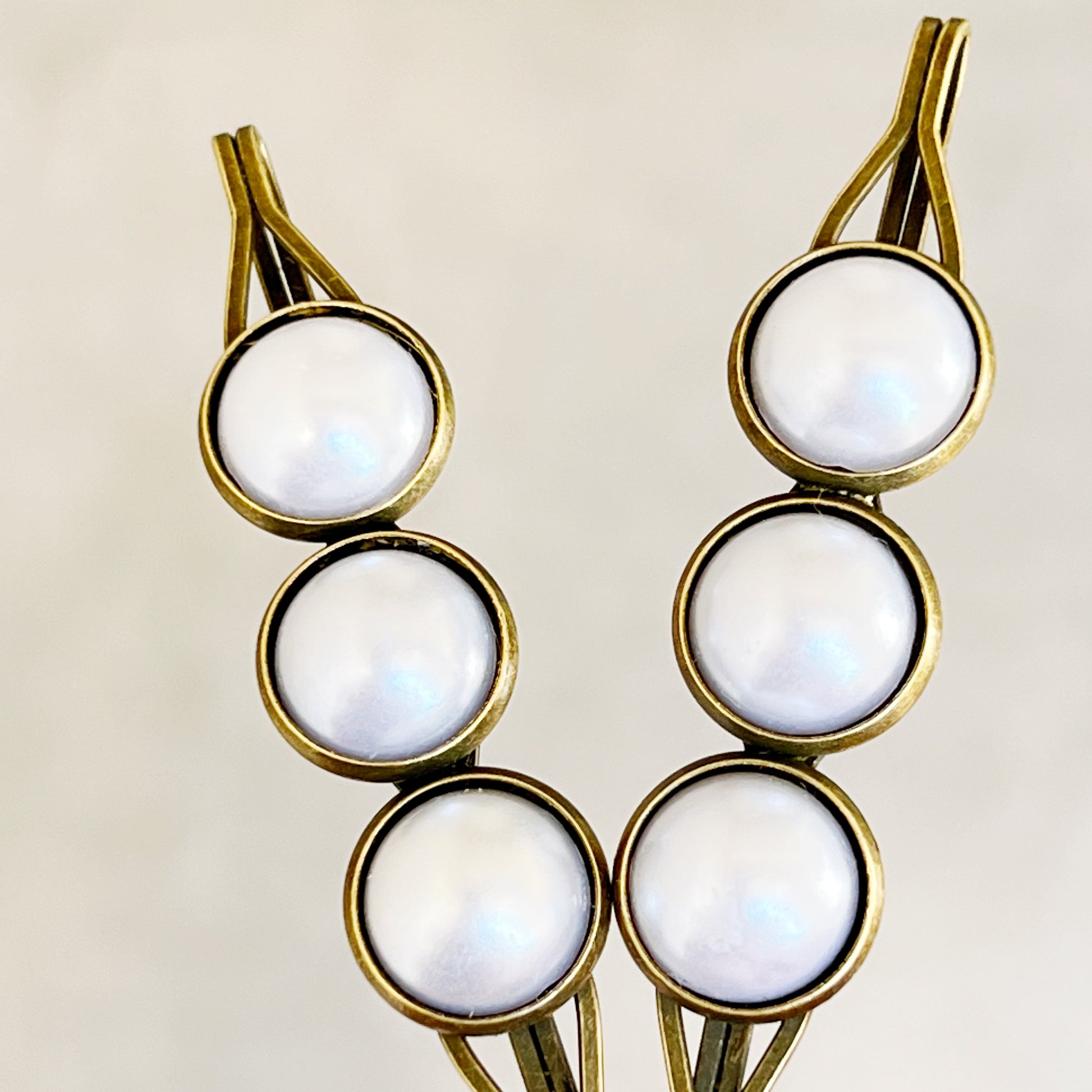 Silver White Pearl Hair Clips, Antiqued Bronze Barrette, Wedding Hair Jewelry, Womens Hair Clip, Womans Barrette, Bridal Hair Piece, Cute Clip