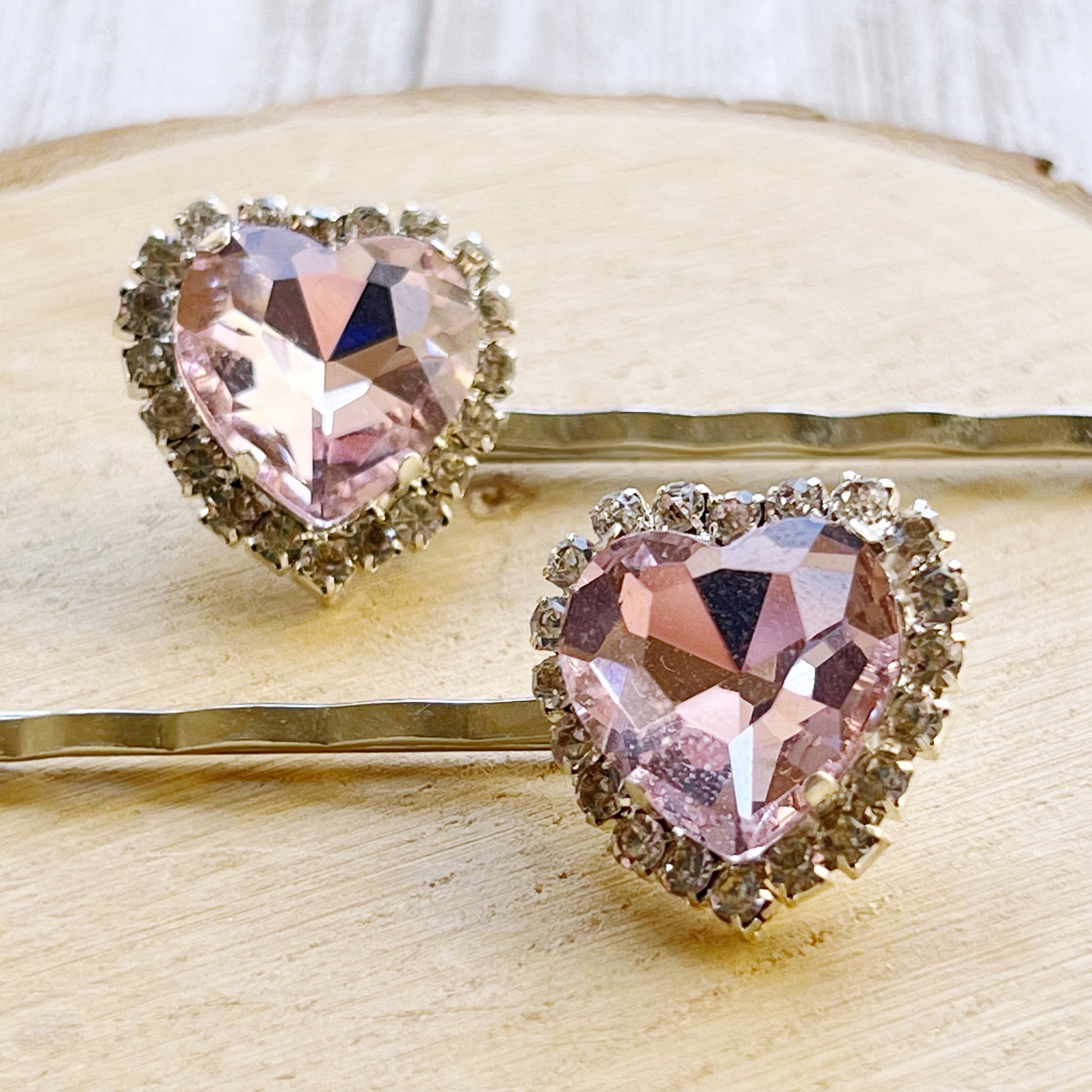 Light Pink Rhinestone Heart Hair Pins