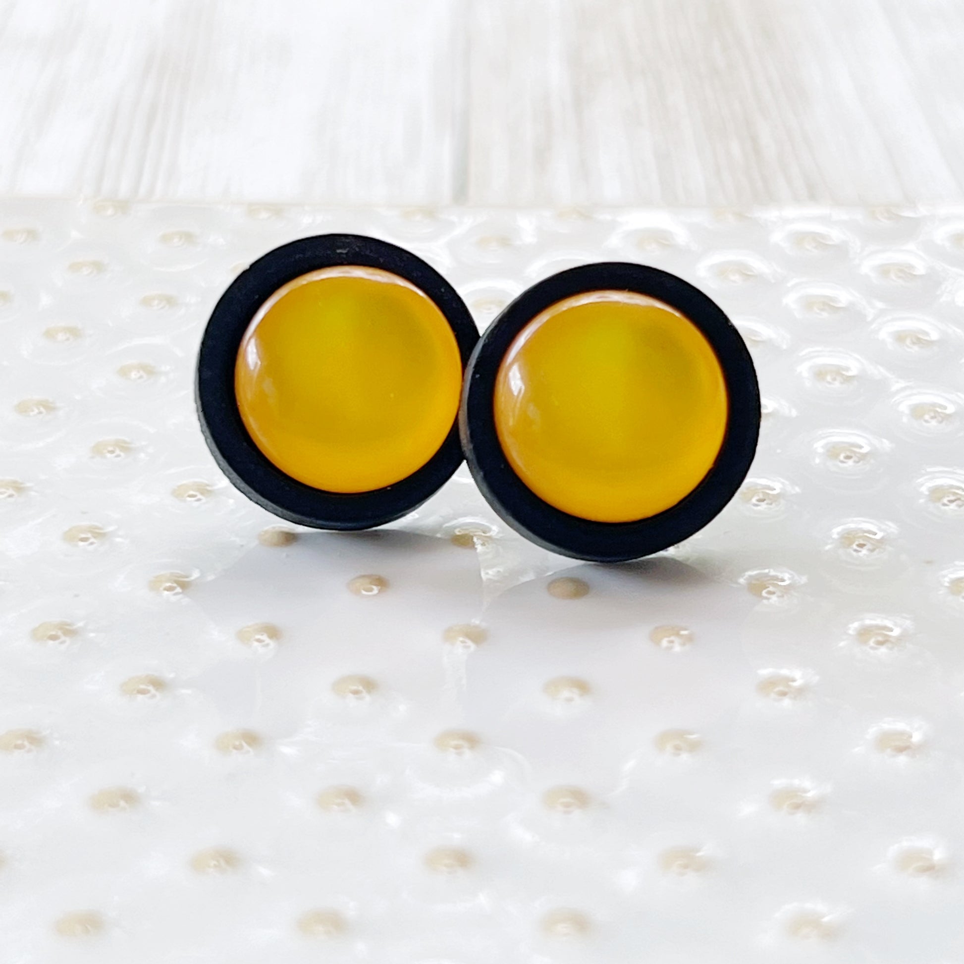 Yellow Resin Black Wood Unisex Stud Earrings - Stylish & Versatile Accessories