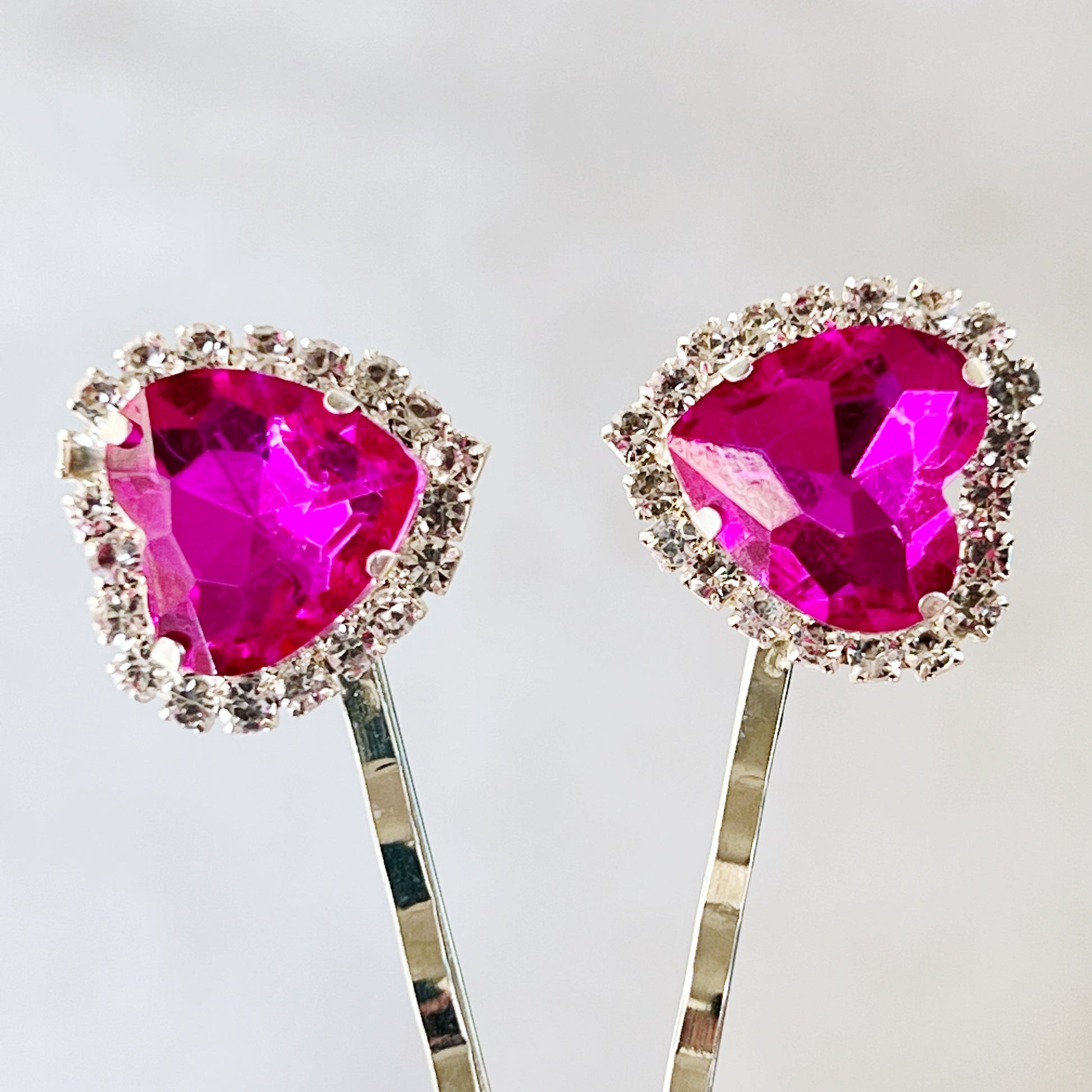 Pink Rhinestone Heart Hair Pins