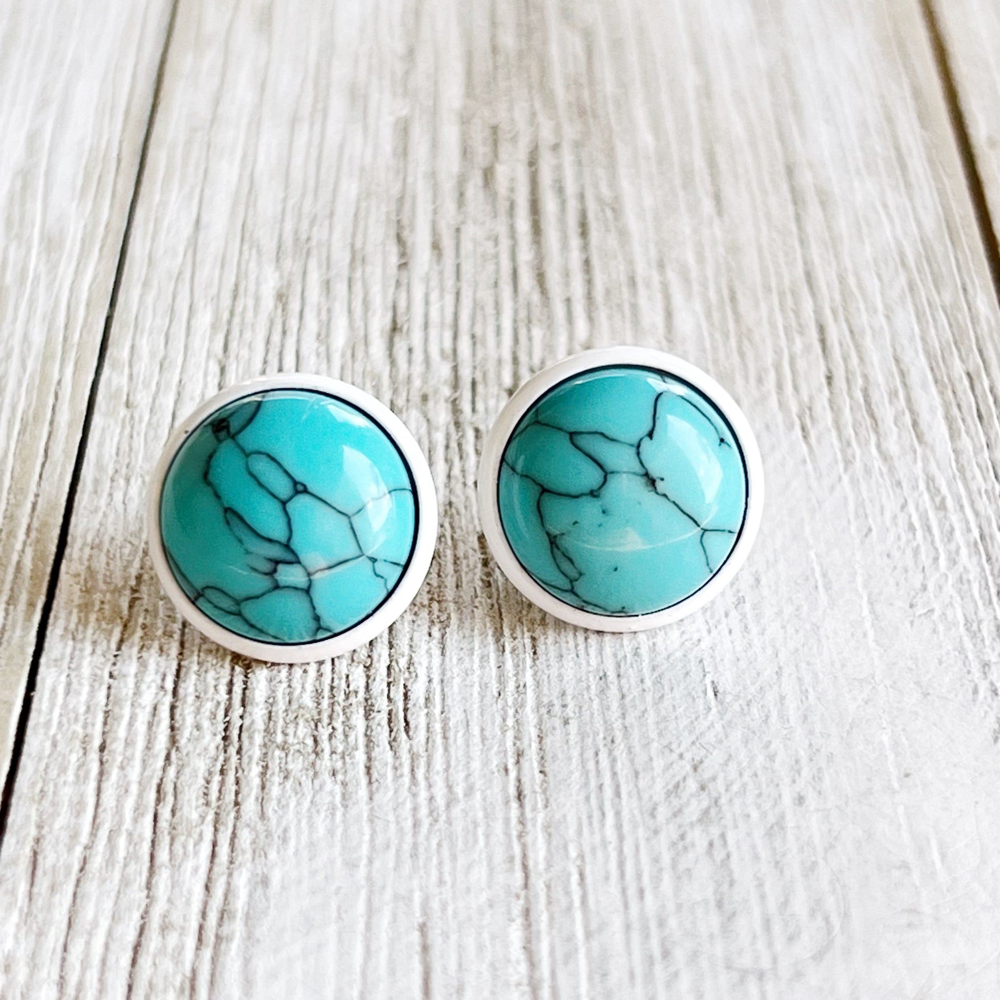 Turquoise 12mm White Stud Earrings