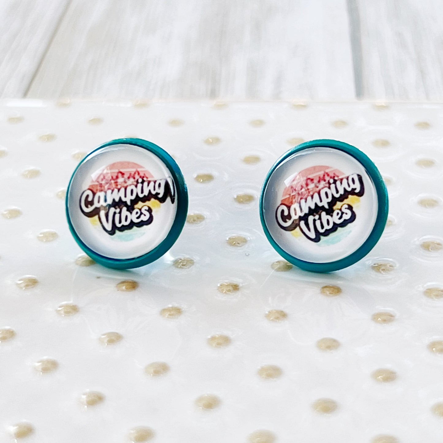Camping Vibes Stud Earrings – Teal Stainless Steel