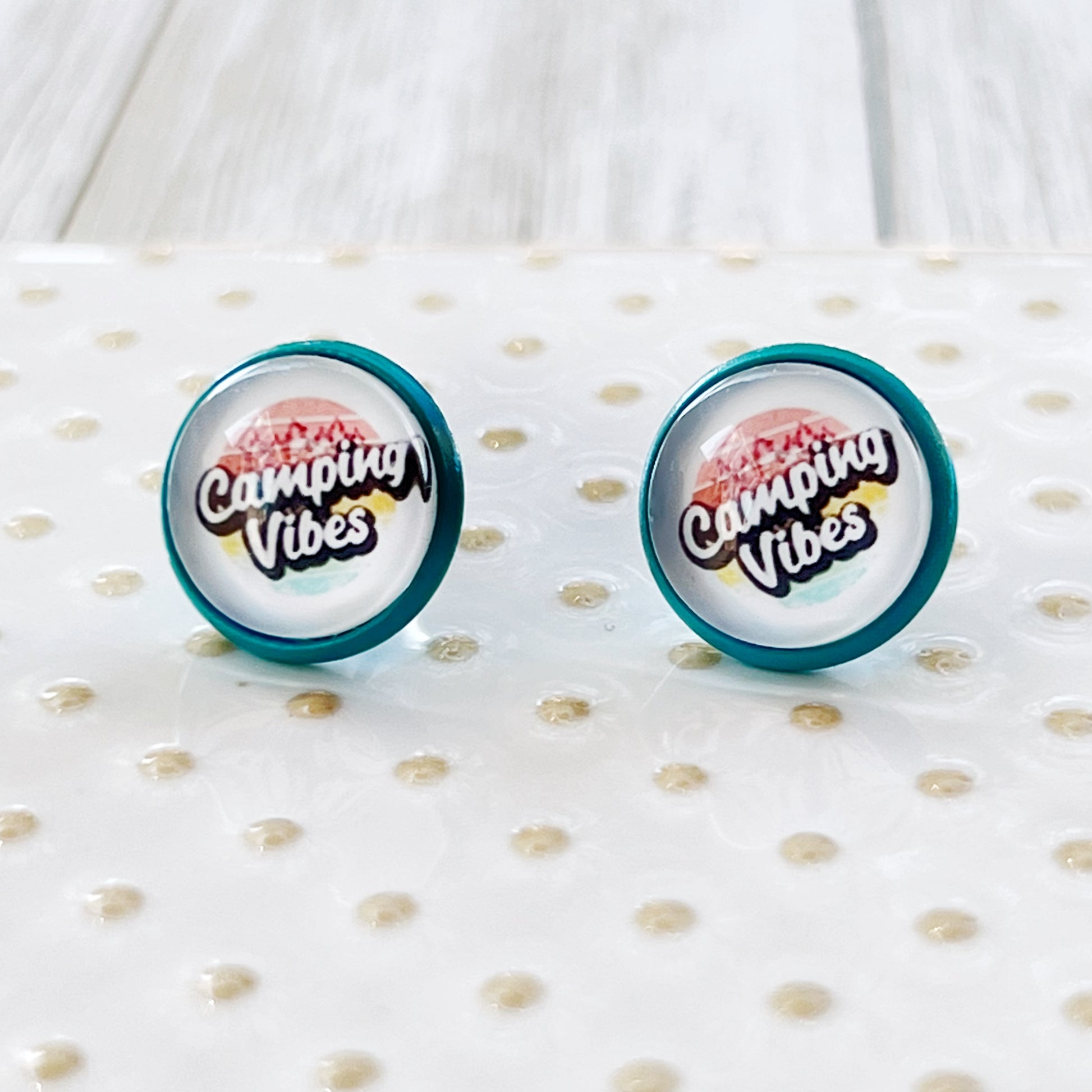 Camping Vibes Stud Earrings – Teal Stainless Steel