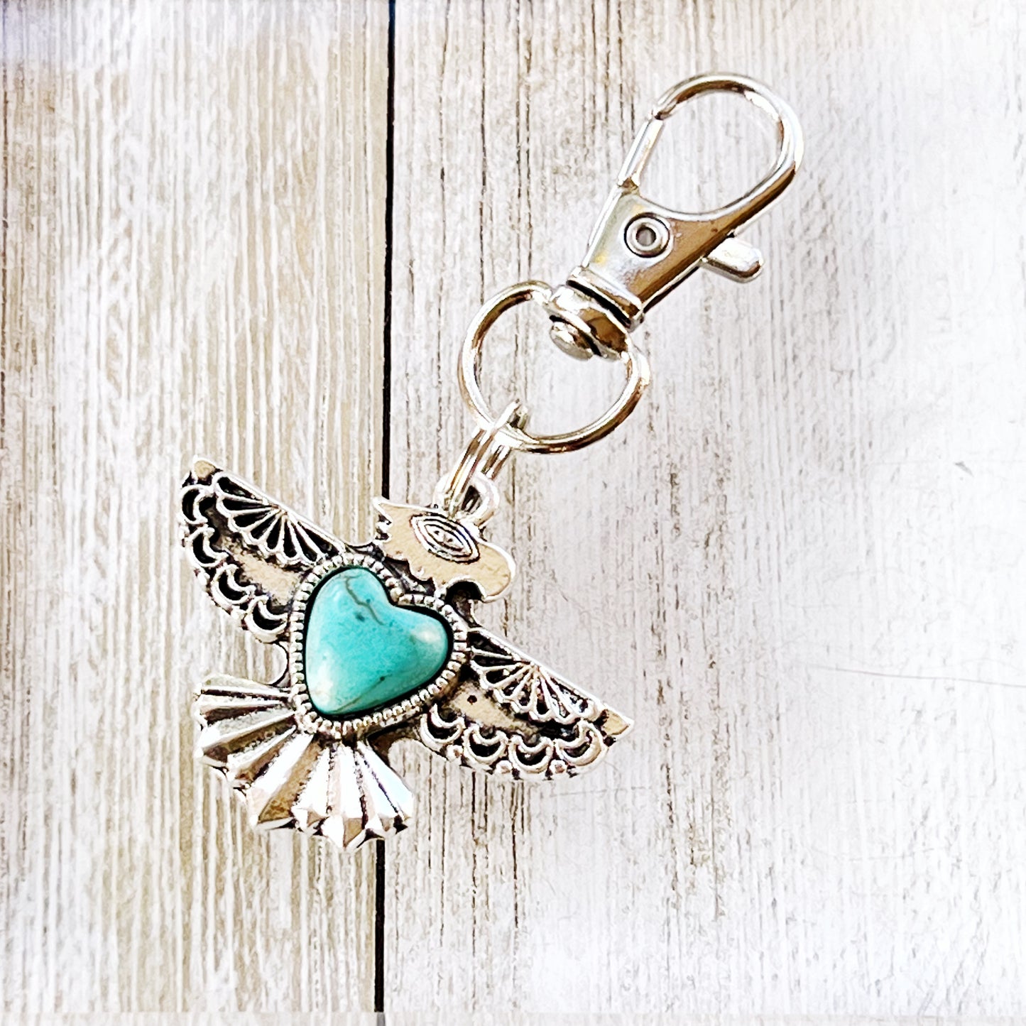Turquoise Thunderbird Western Zipper Pull Handbag Charm - Stylish Southwest-Inspired Accessory
