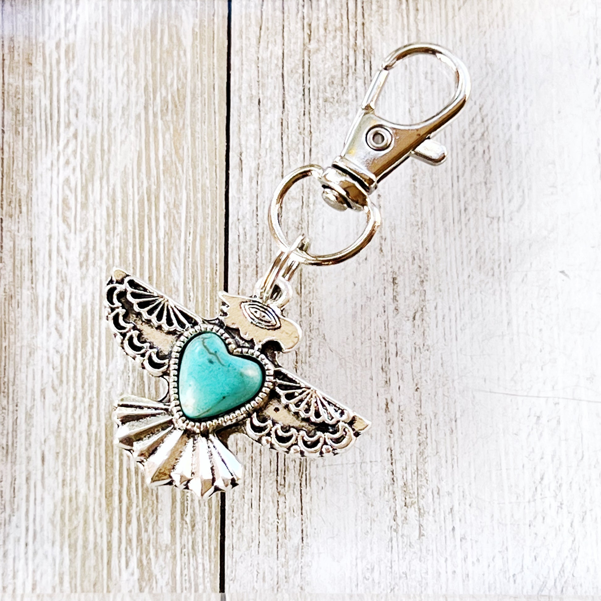 Turquoise Thunderbird Western Zipper Pull Handbag Charm - Stylish Southwest-Inspired Accessory