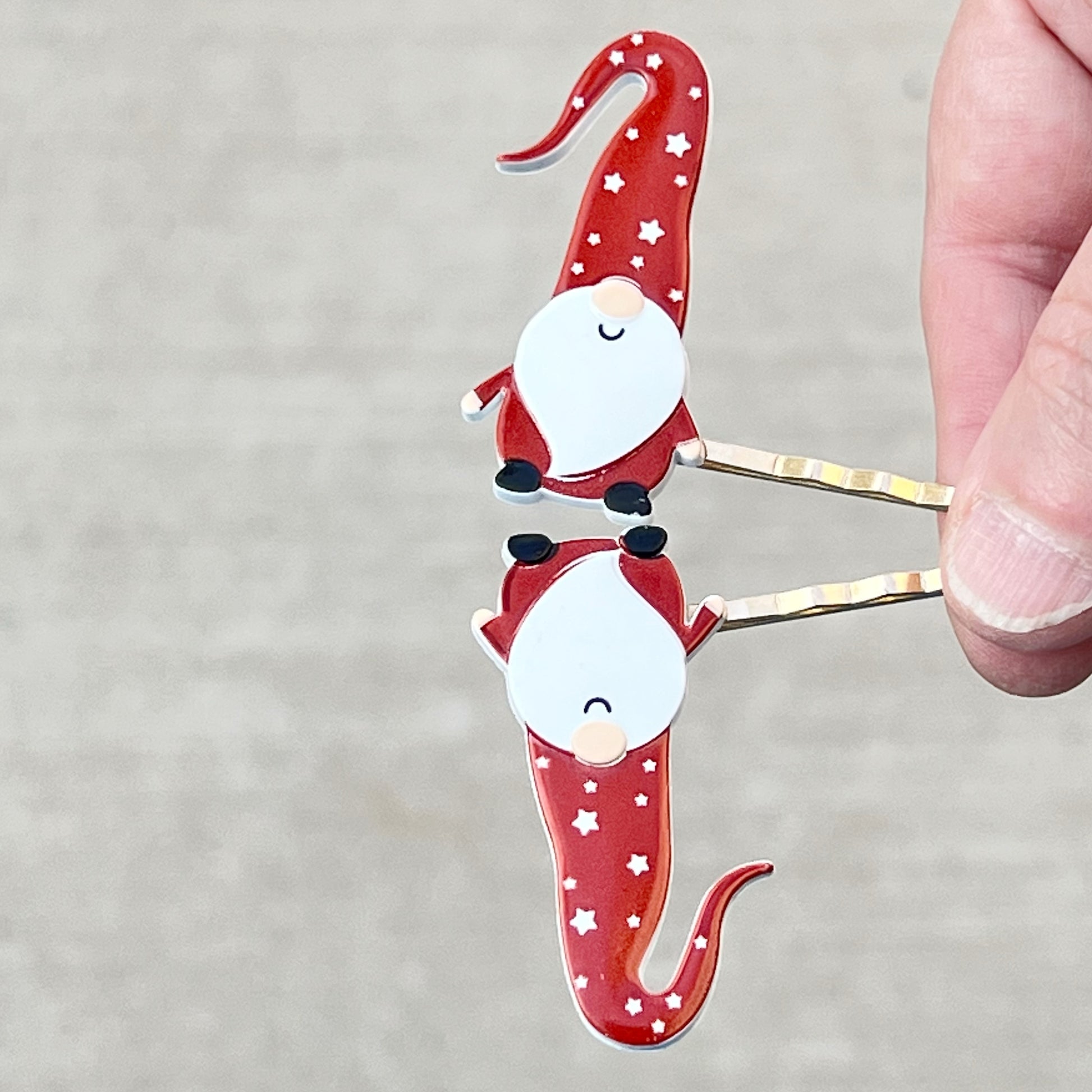Dark Red Gnome Christmas Hair Pins