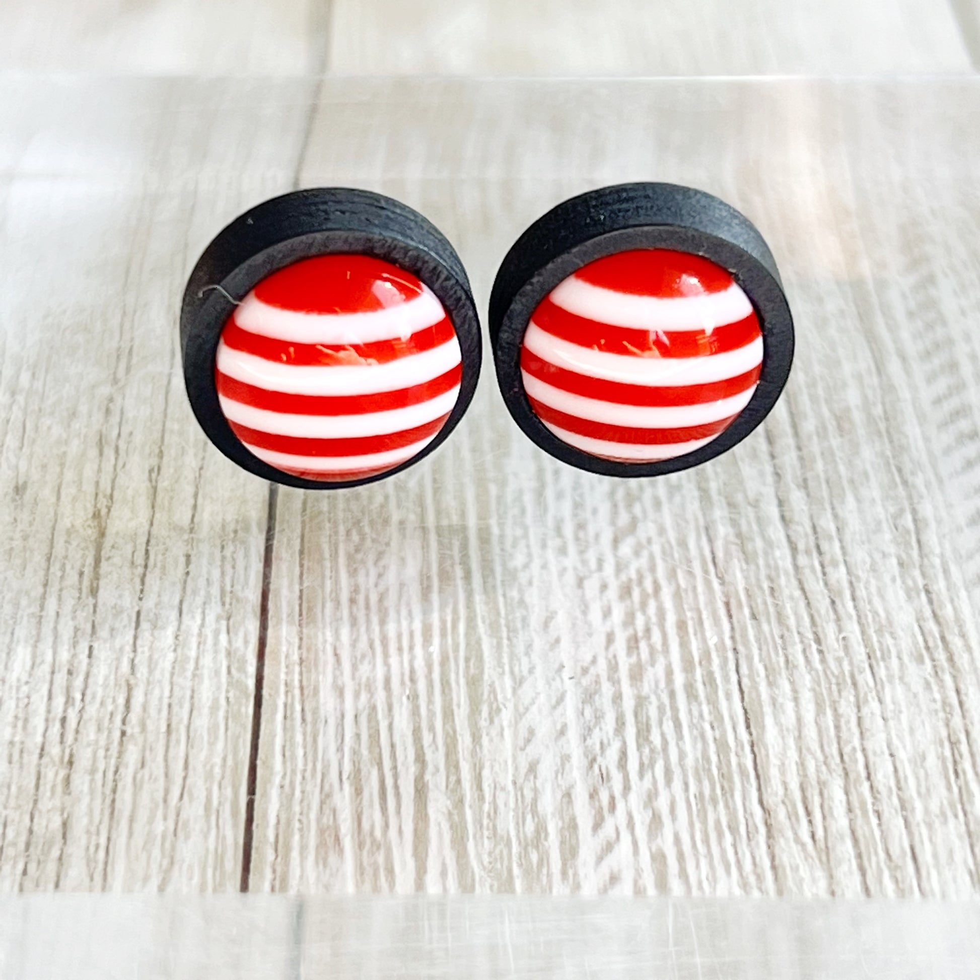 Peppermint Stripe Stud Earrings – Red & White Holiday Candy Cane Jewelry