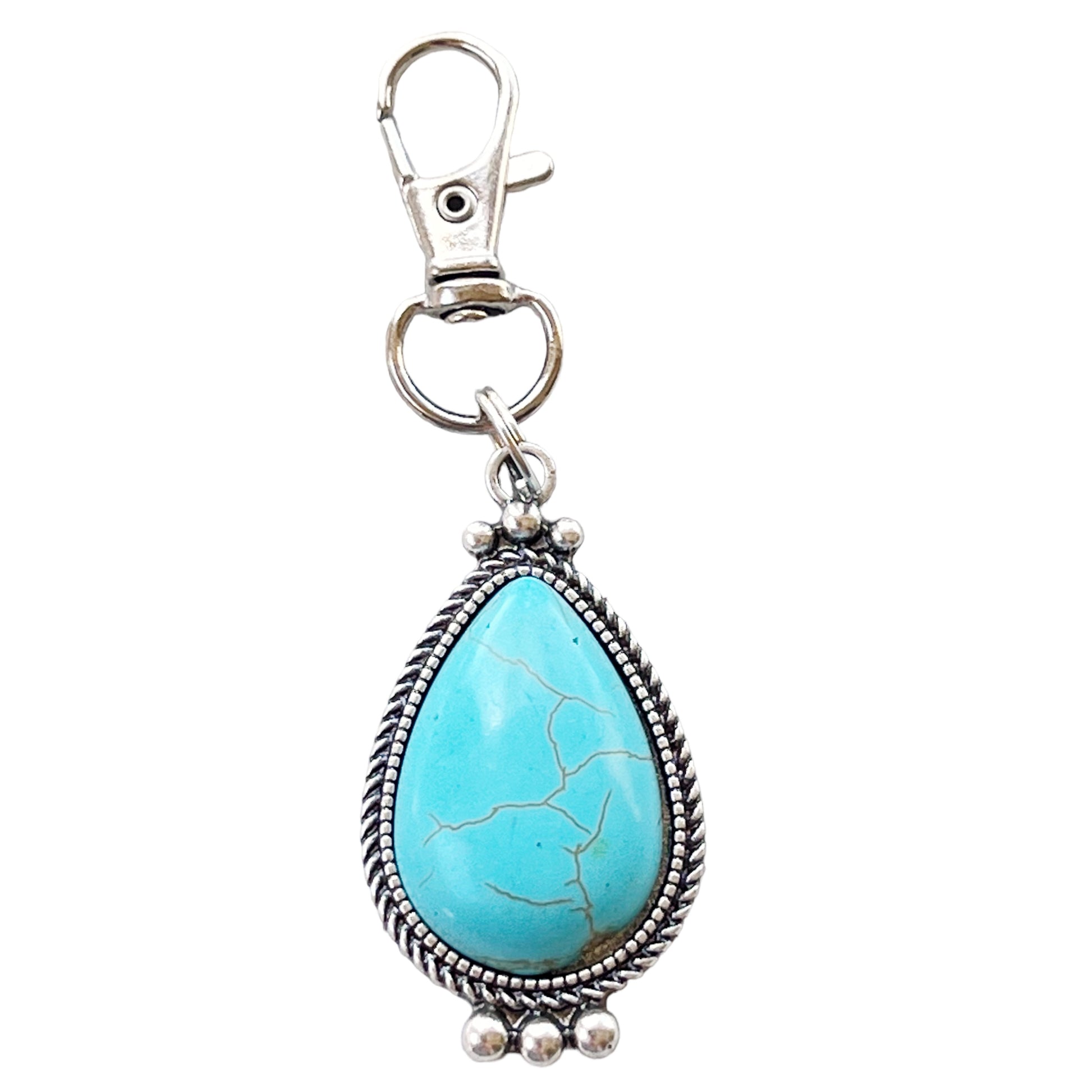 Teardrop Turquoise Purse Charm – Silver Boho Western Bag Accessory
