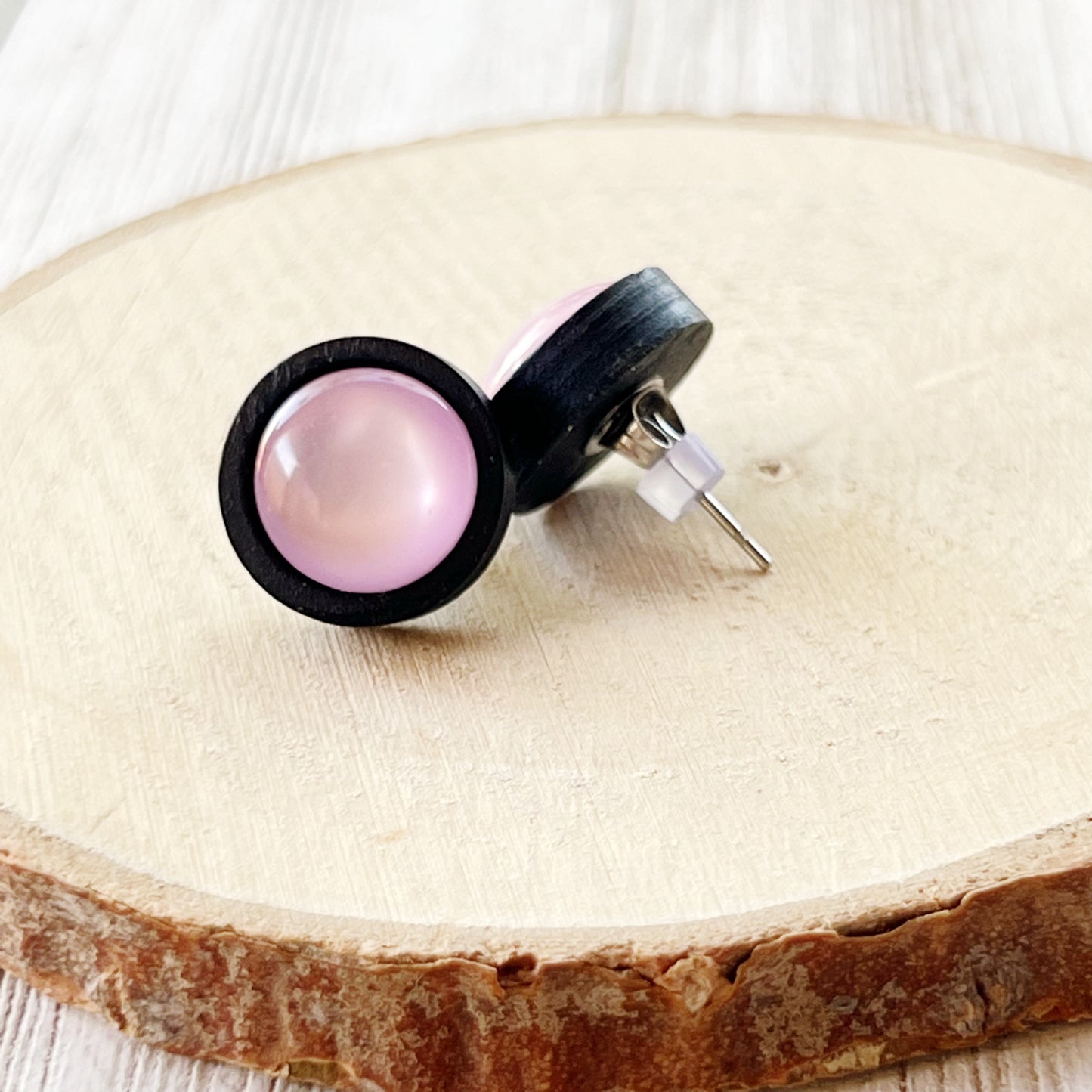 Purple Resin Black Wood Unisex Stud Earrings - Unique & Stylish Accessories