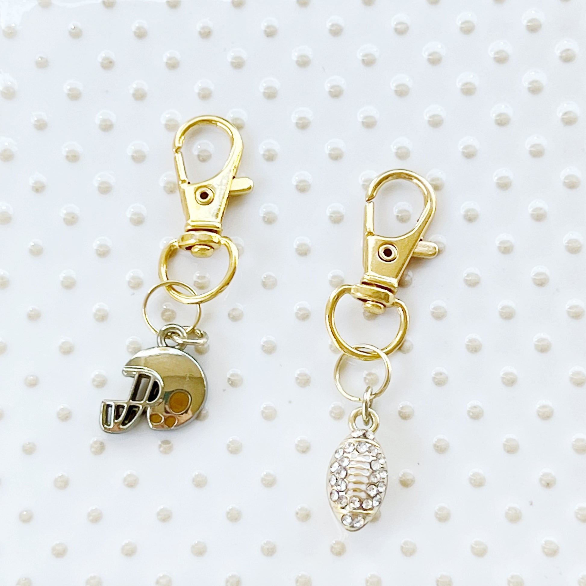Football Zipper Pull Keychain Charm with Rhinestones