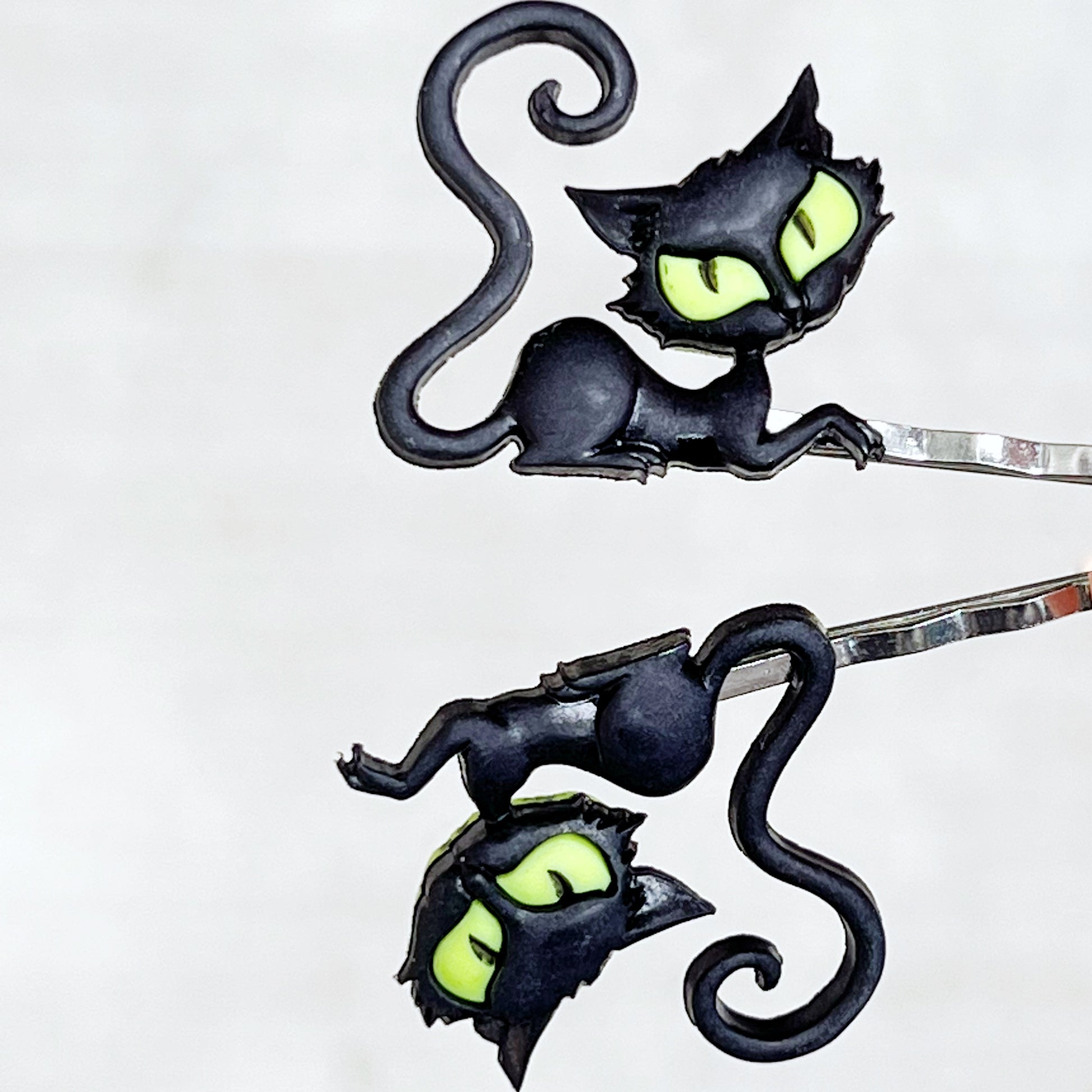 Green Halloween Black Spooky Cat Hair Pins