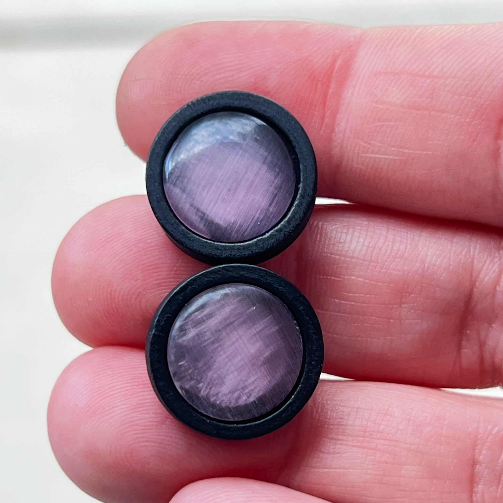 Purple Glass Black Wood Unisex Stud Earrings - Stylish & Versatile Accessories