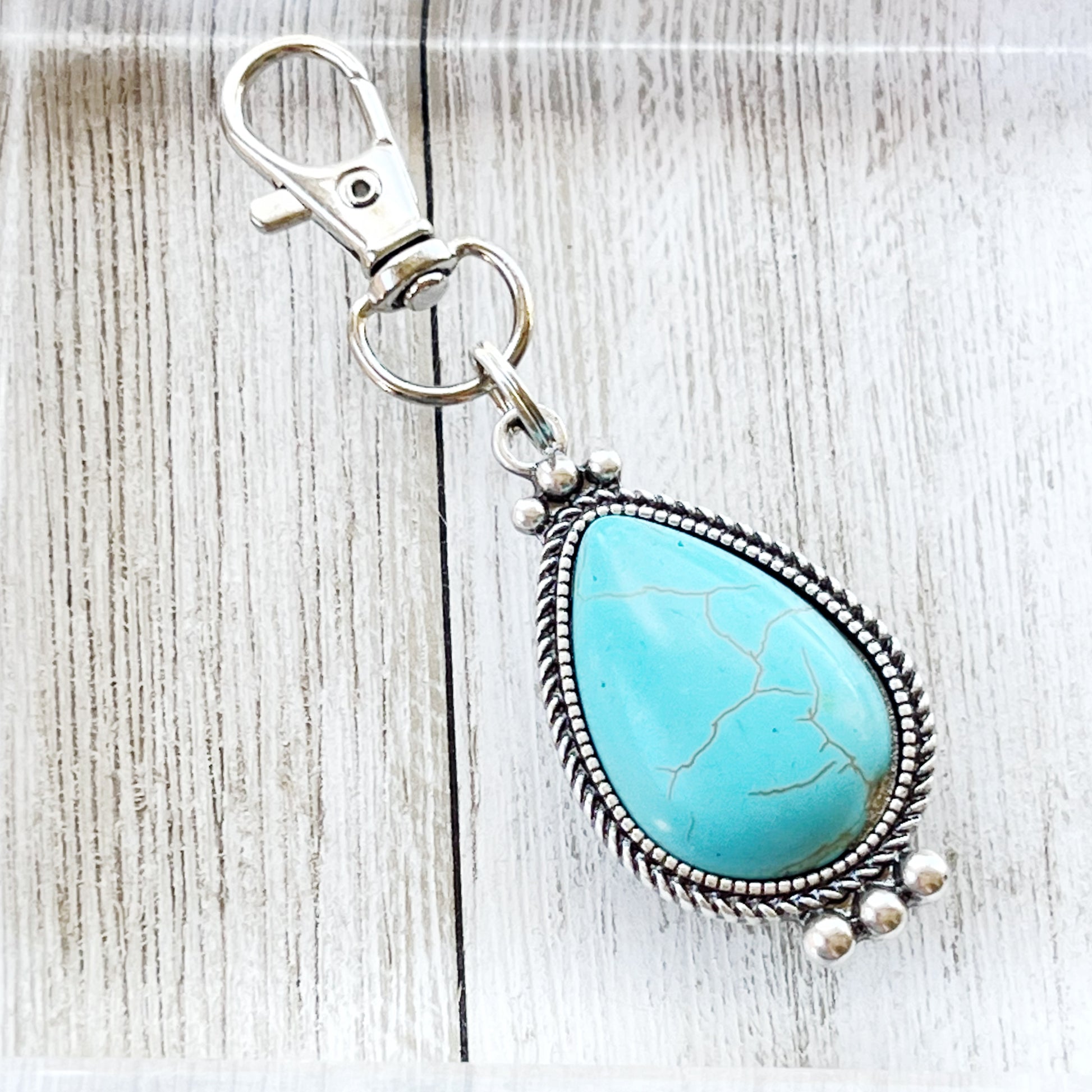Teardrop Turquoise Purse Charm – Silver Boho Western Bag Accessory