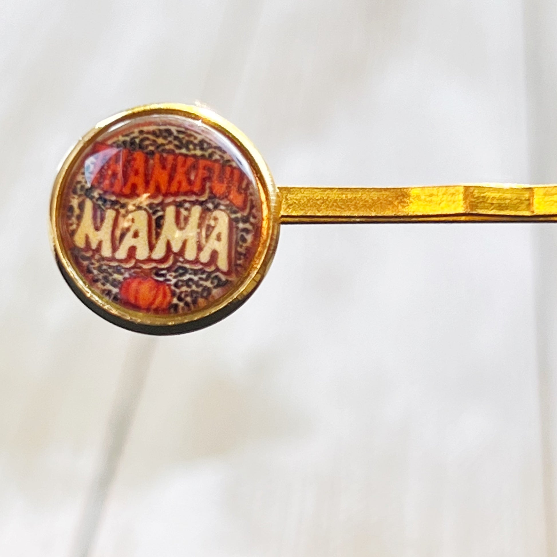 Thankful Mama Fall Thanksgiving Gold Hair Pin & Earring Set