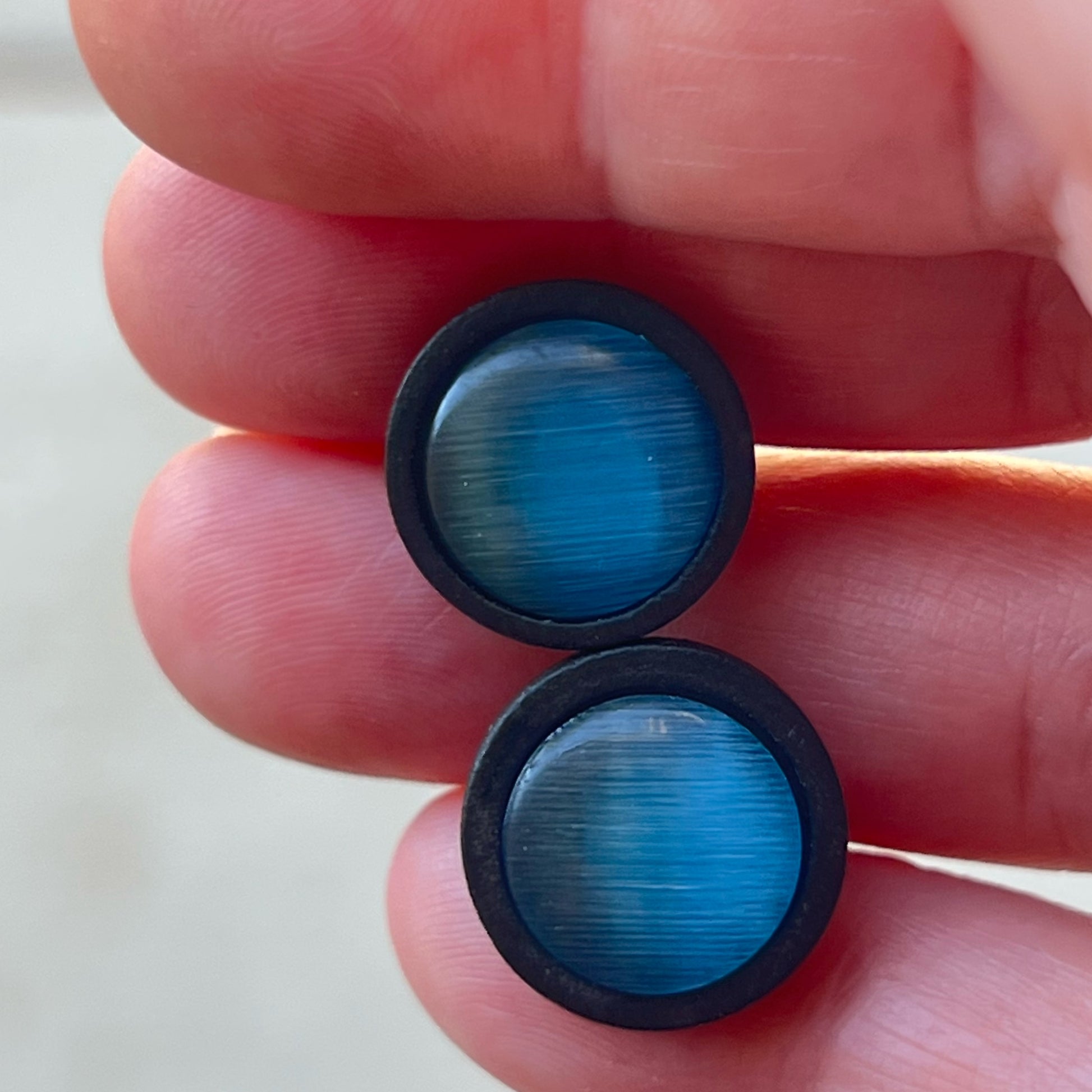 Blue Glass Black Wood Unisex Stud Earrings - Stylish & Versatile Accessories