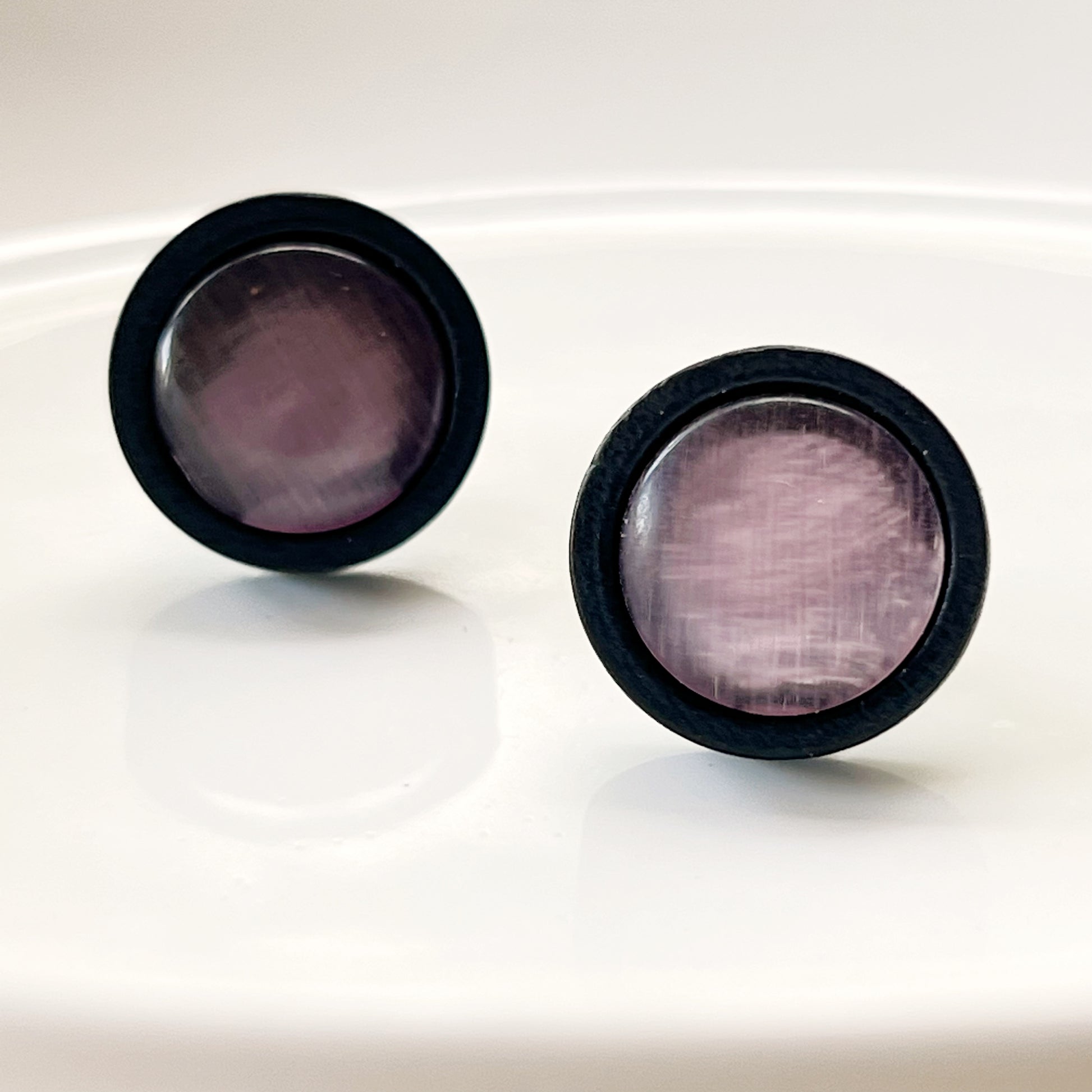 Purple Glass Black Wood Unisex Stud Earrings - Stylish & Versatile Accessories