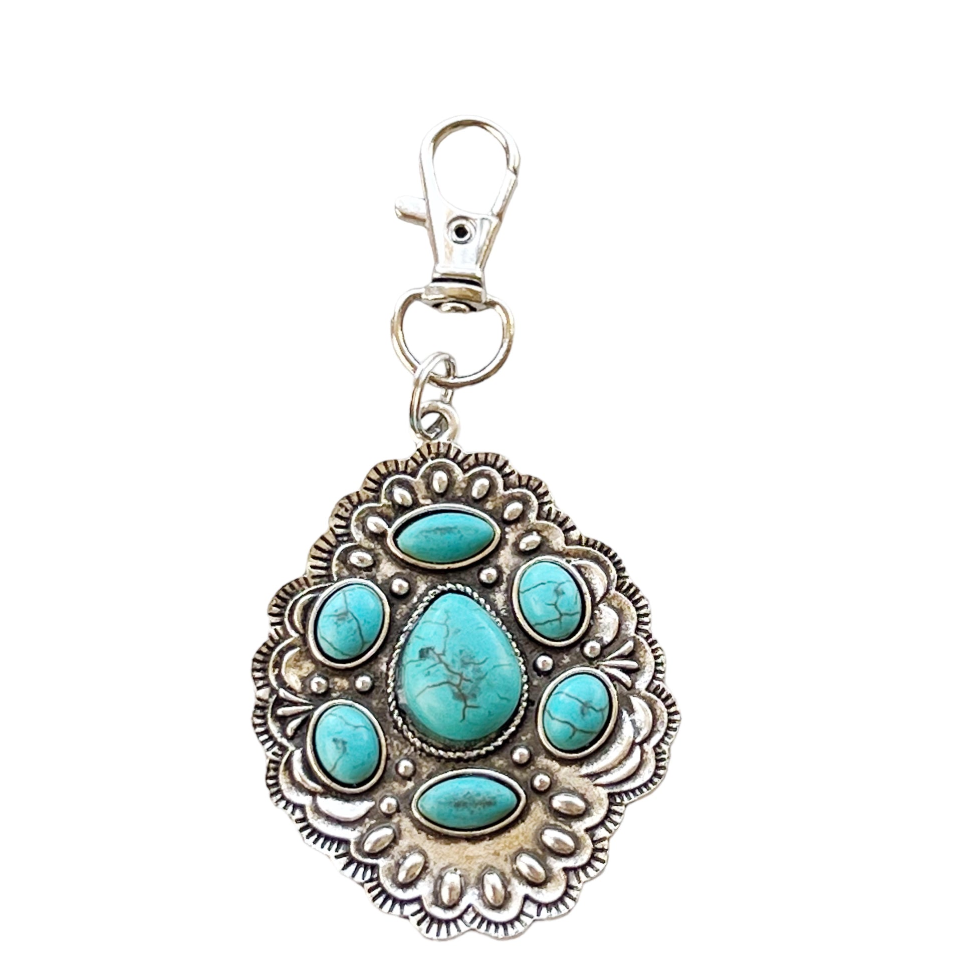 Southwest Turquoise Cluster Keychain – Vintage Western Concho Style Bag Charm