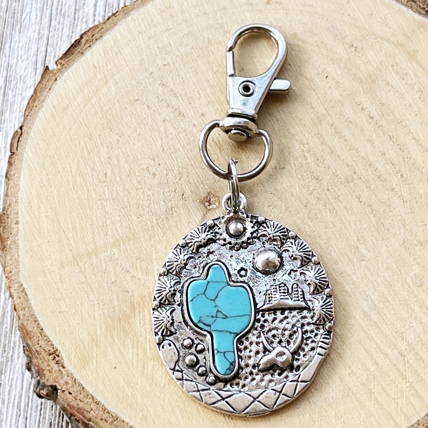 Turquoise Western Cactus Zipper Pull: Chic Southwestern Handbag Charm