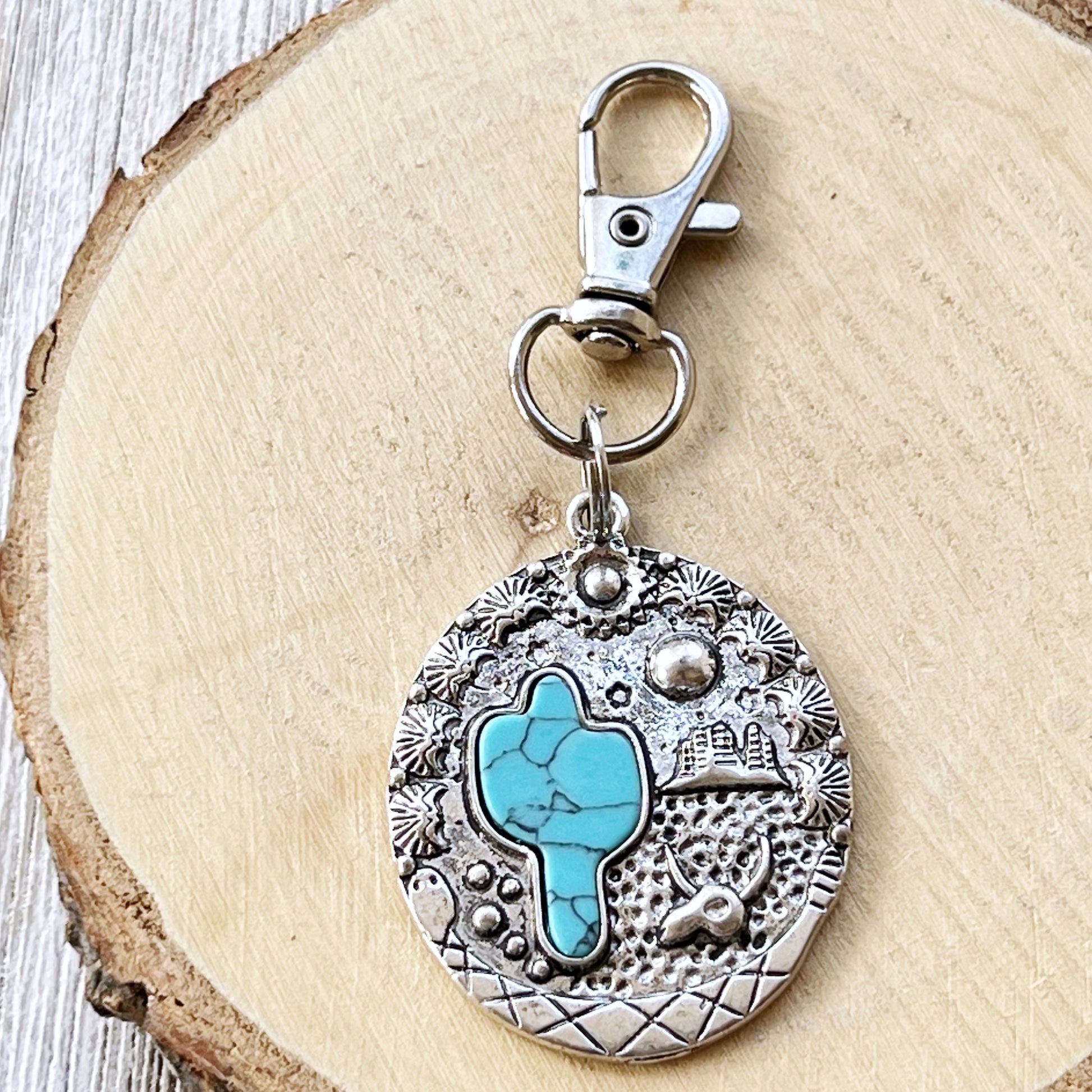 Turquoise Western Cactus Zipper Pull: Chic Southwestern Handbag Charm