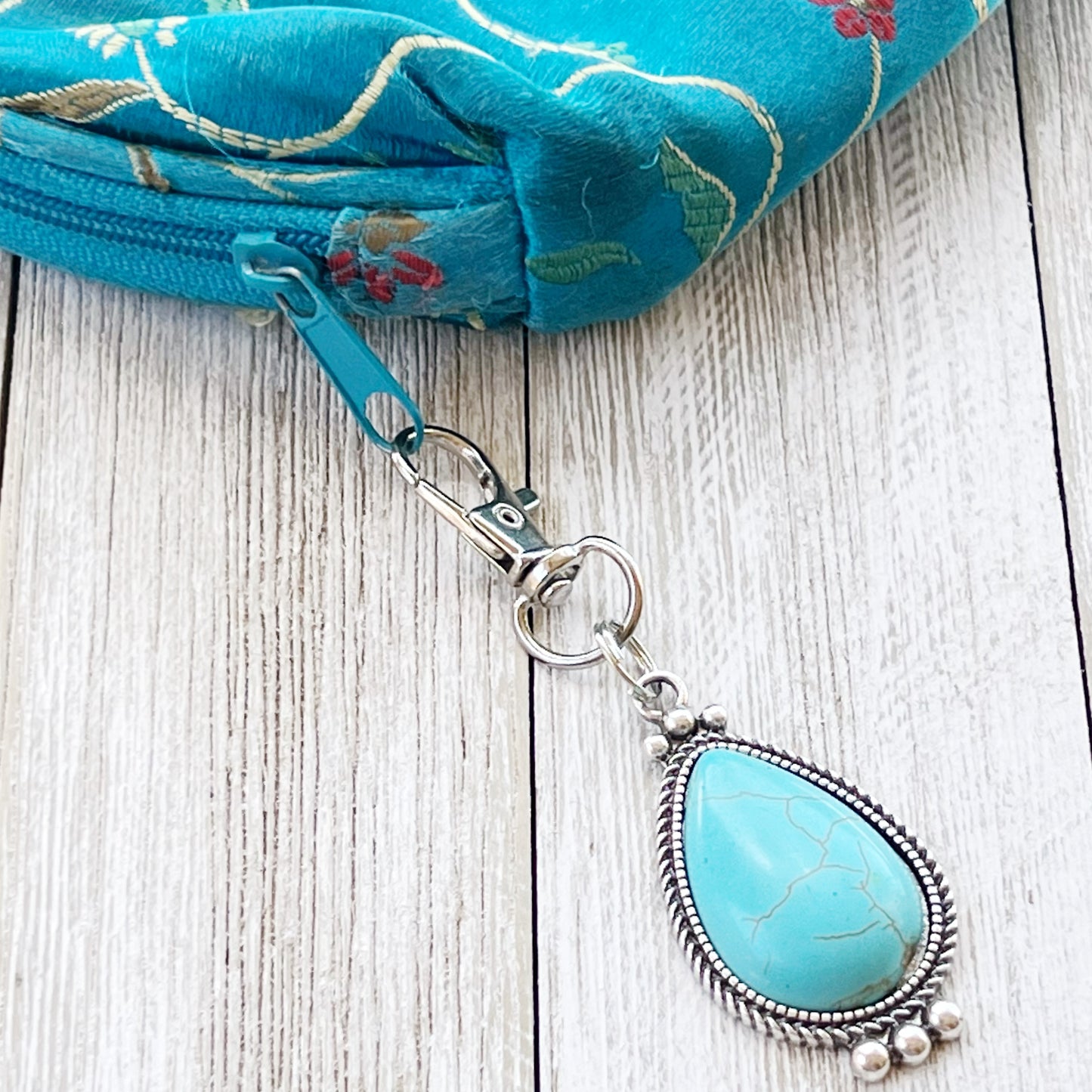 Teardrop Turquoise Purse Charm – Silver Boho Western Bag Accessory