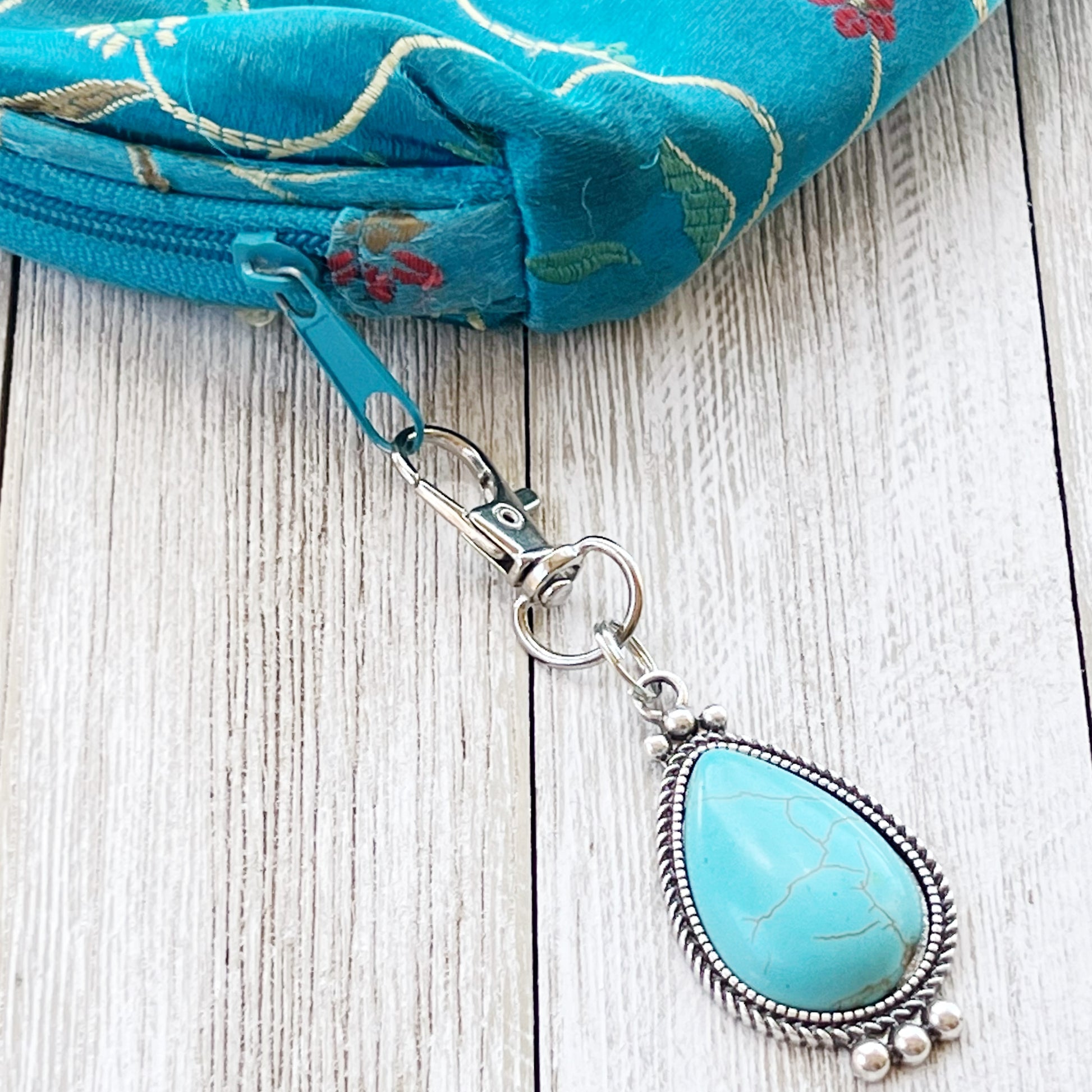 Teardrop Turquoise Purse Charm – Silver Boho Western Bag Accessory