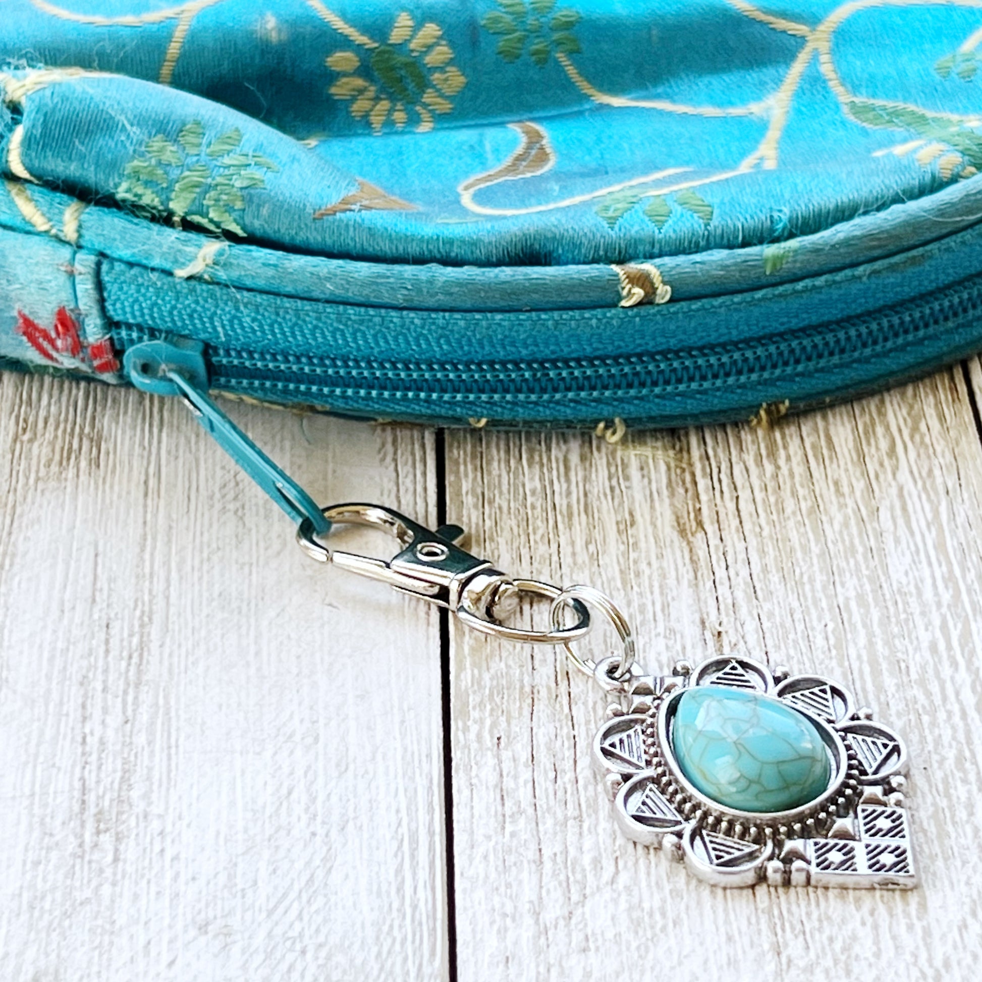Turquoise Teardrop Purse Charm – Boho Southwest Silver Keychain Accent