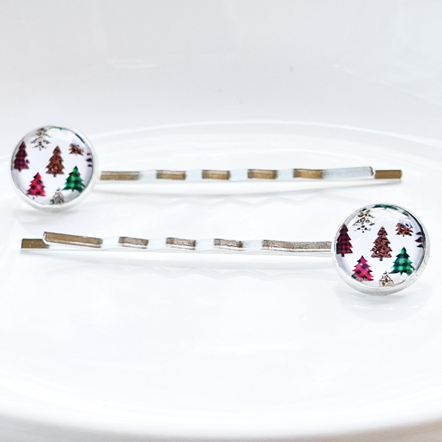 Plaid Christmas Tree Holiday Bobby Pins