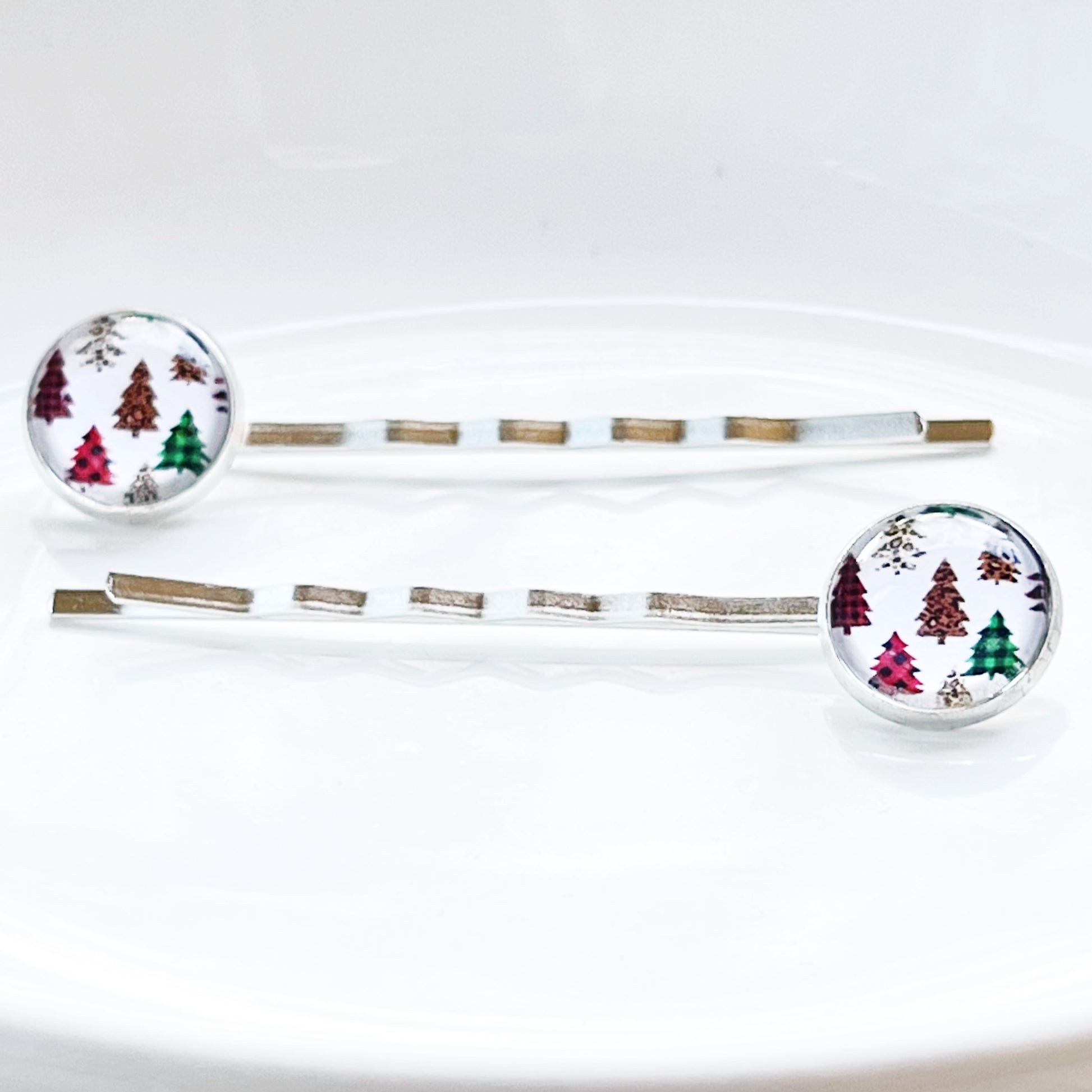 Plaid Christmas Tree Holiday Bobby Pins